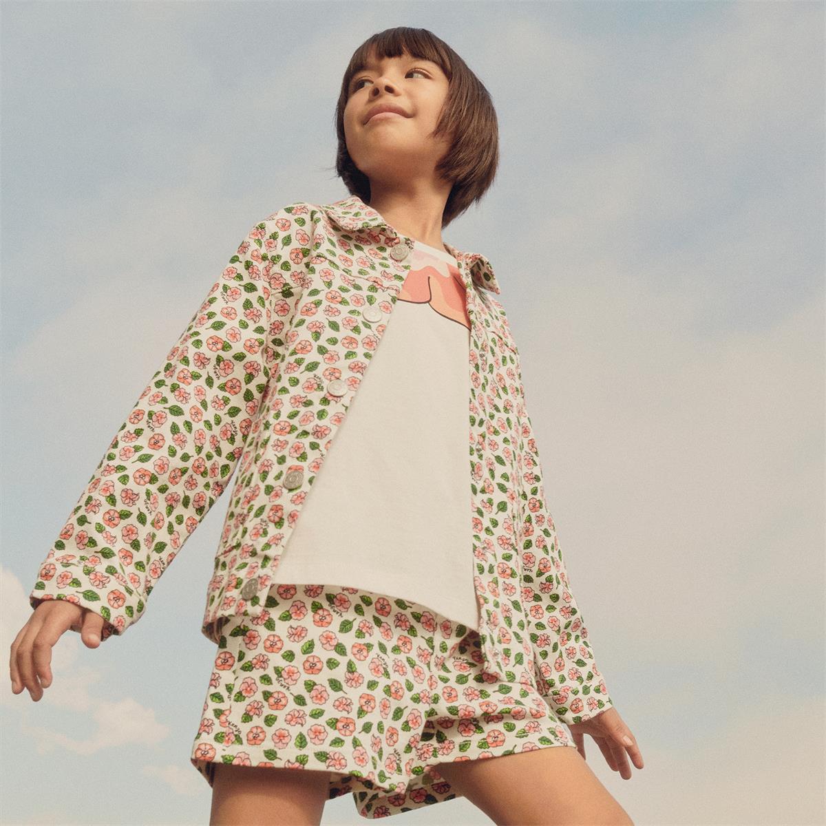 Girls White Flowers Cotton Shirt
