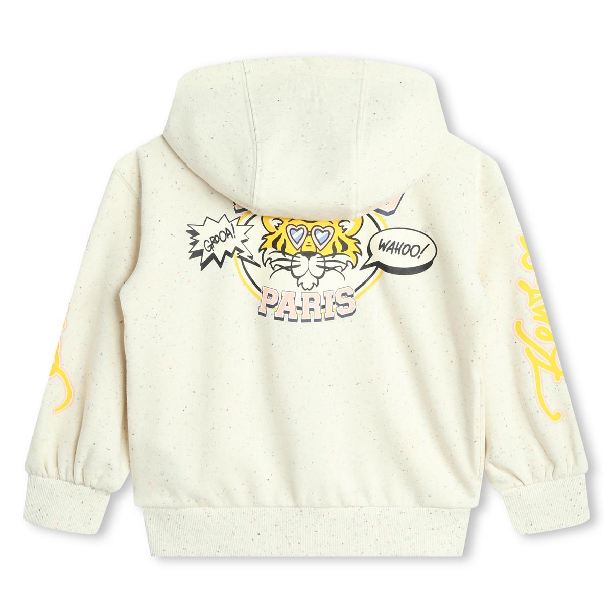 Girls White Cotton Zip-Up Top