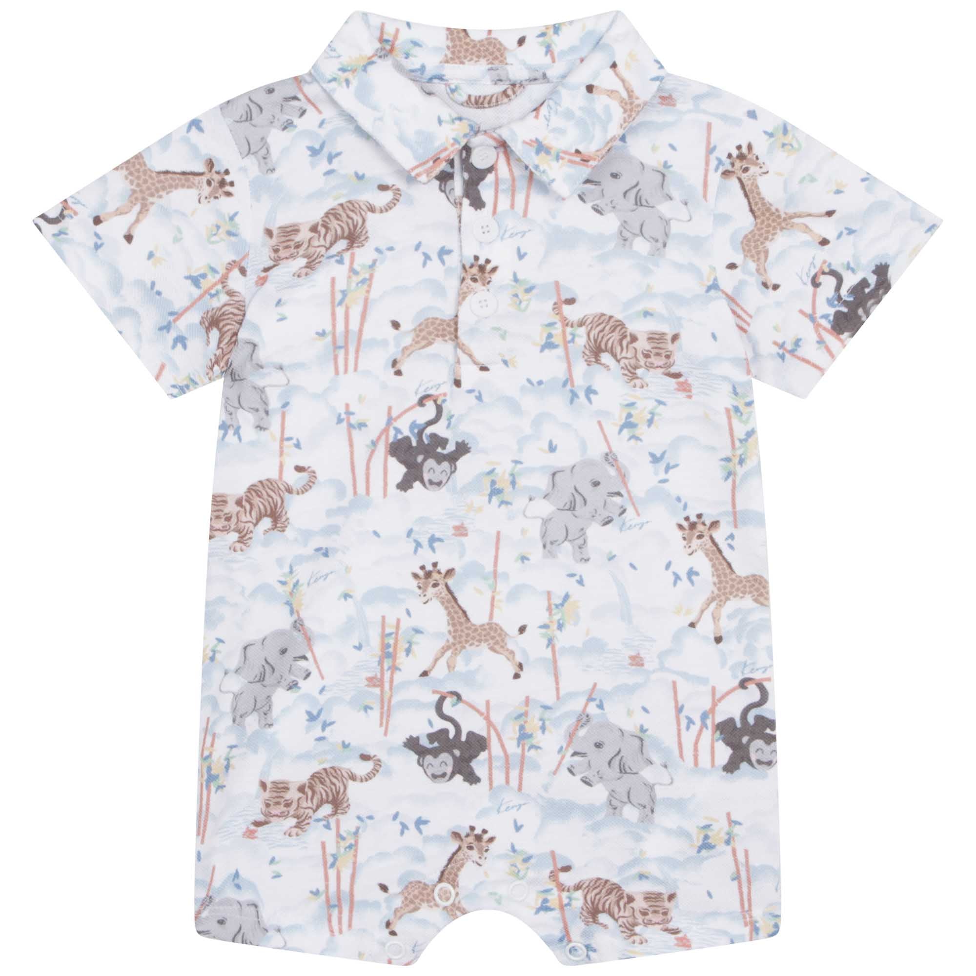Baby Boys White Printed Cotton Babysuit