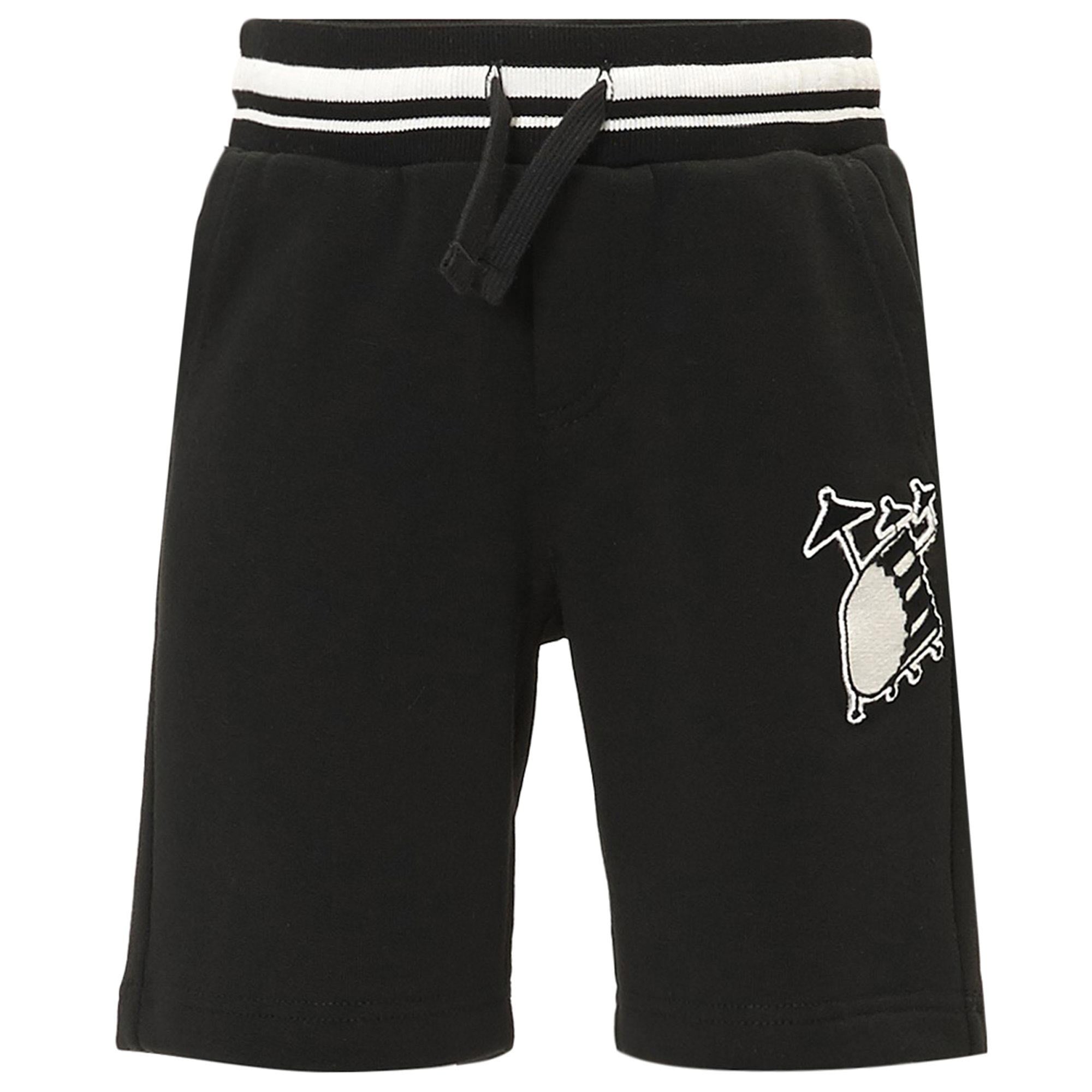 Boys Black Ribbed Waisted Cotton Short - CÉMAROSE | Children's Fashion Store - 1