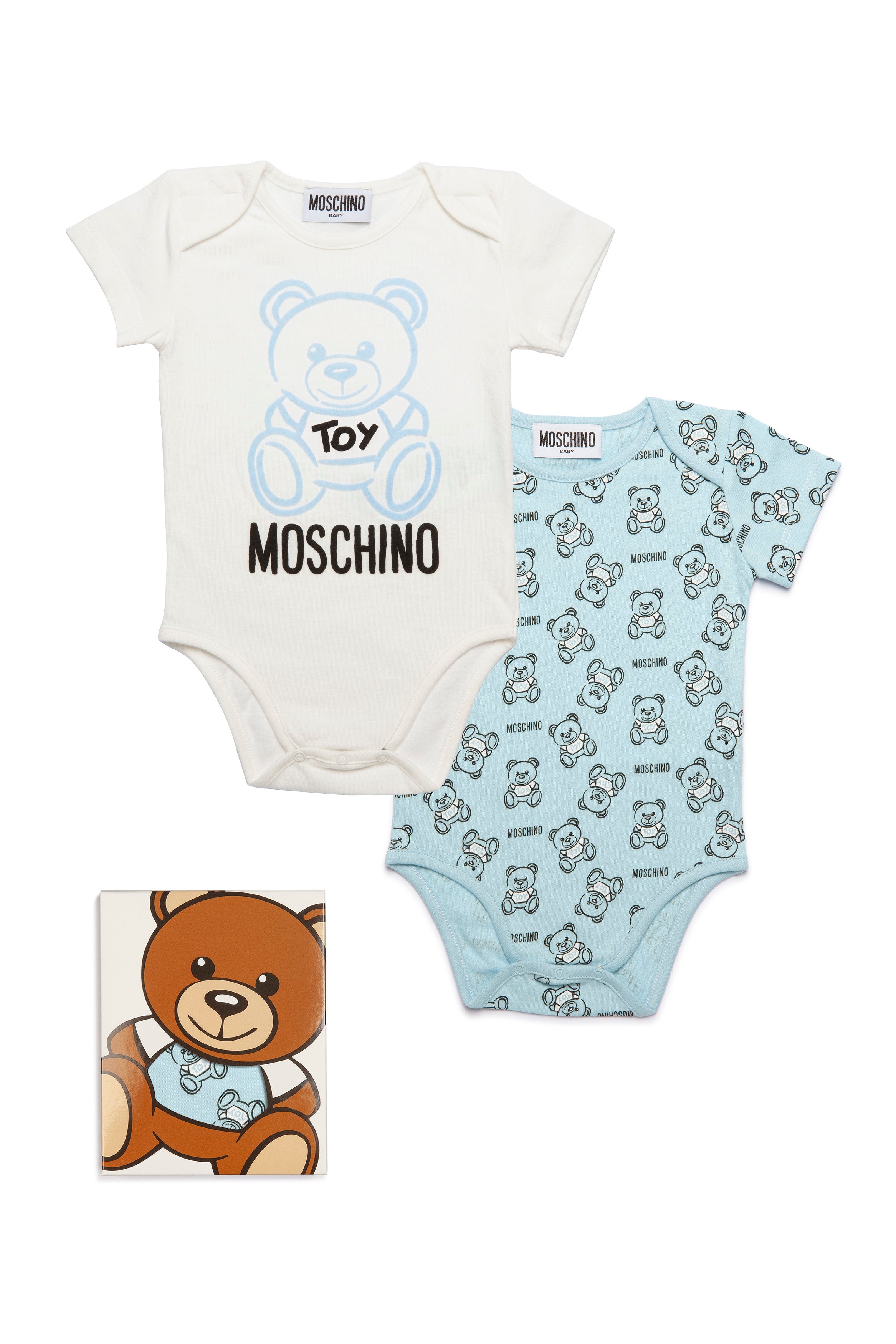 Baby Boys White & Blue Logo Cotton Set (2 Pieces)