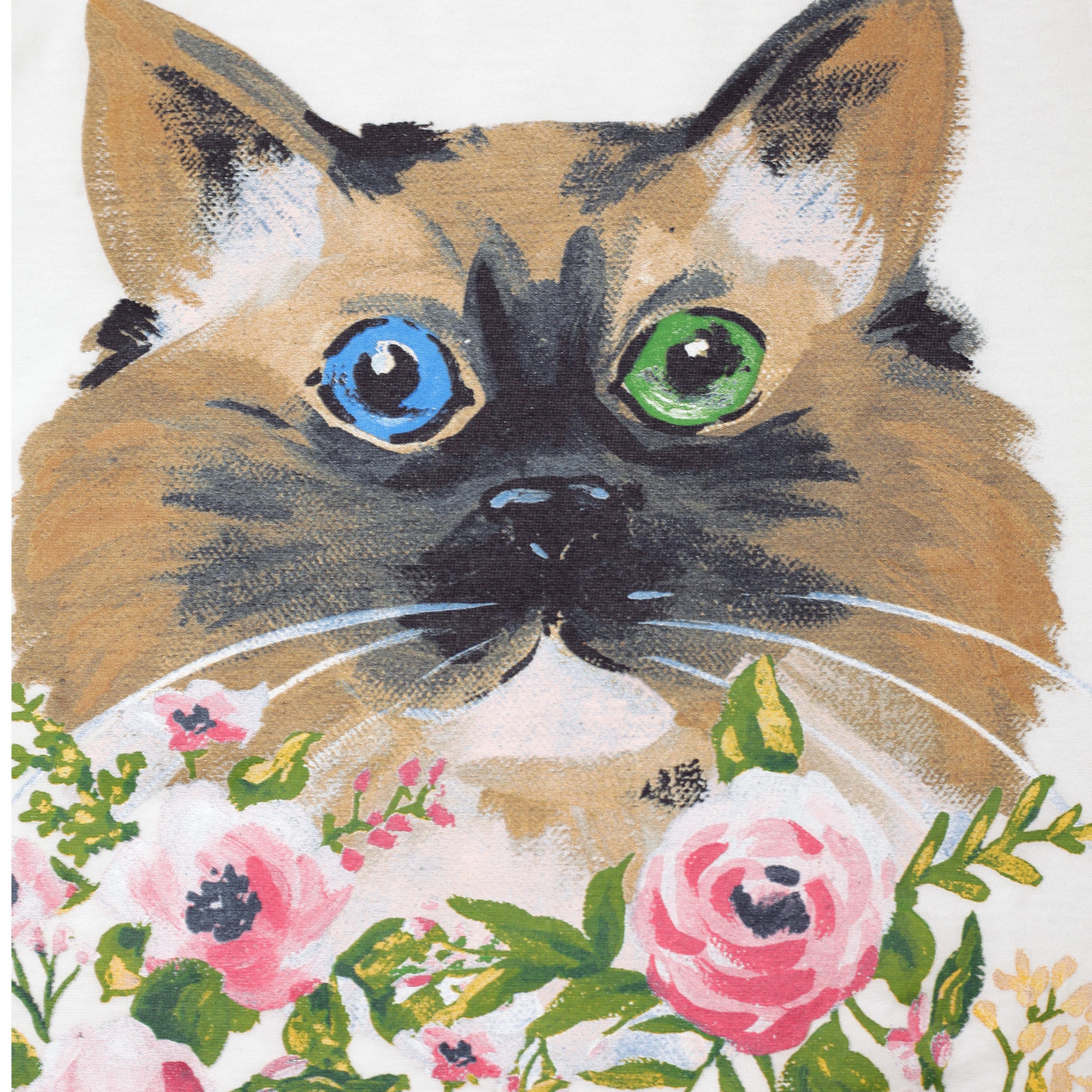Girls White Cotton T-Shirt With Cat Flower Print - CÉMAROSE | Children's Fashion Store - 3