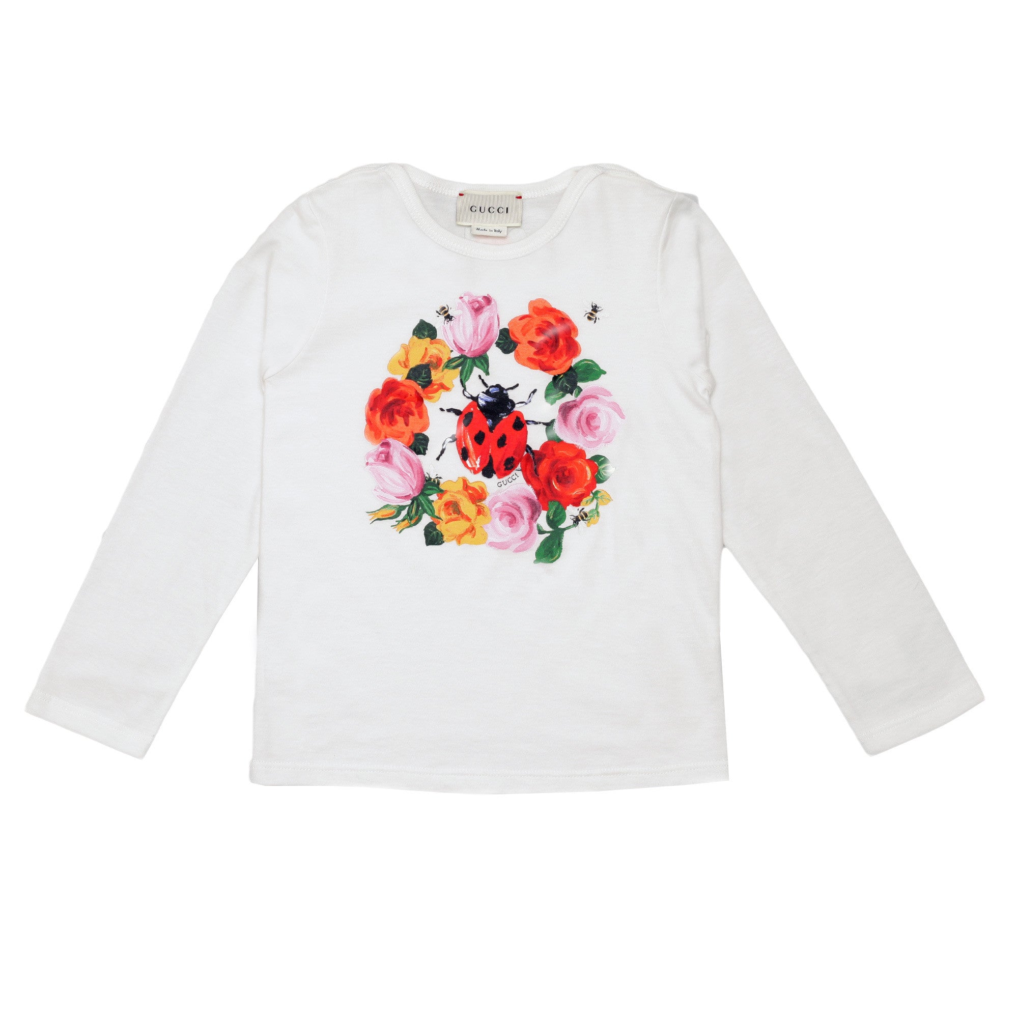 Baby Girls White Cotton T-Shirt With Flower Print Trims - CÉMAROSE | Children's Fashion Store - 1