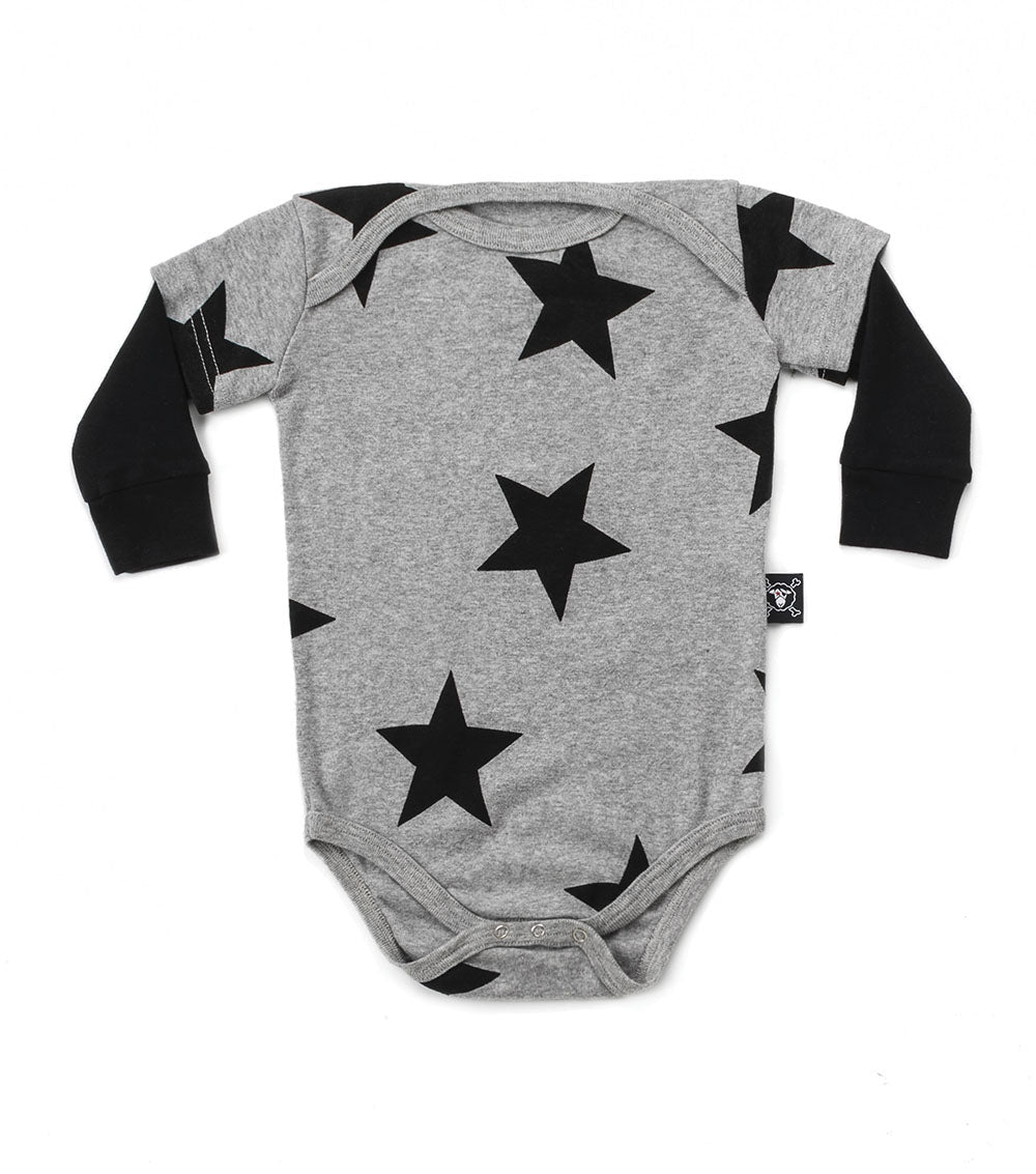 Baby Boys & Girls Grey Star Cotton Babysuit