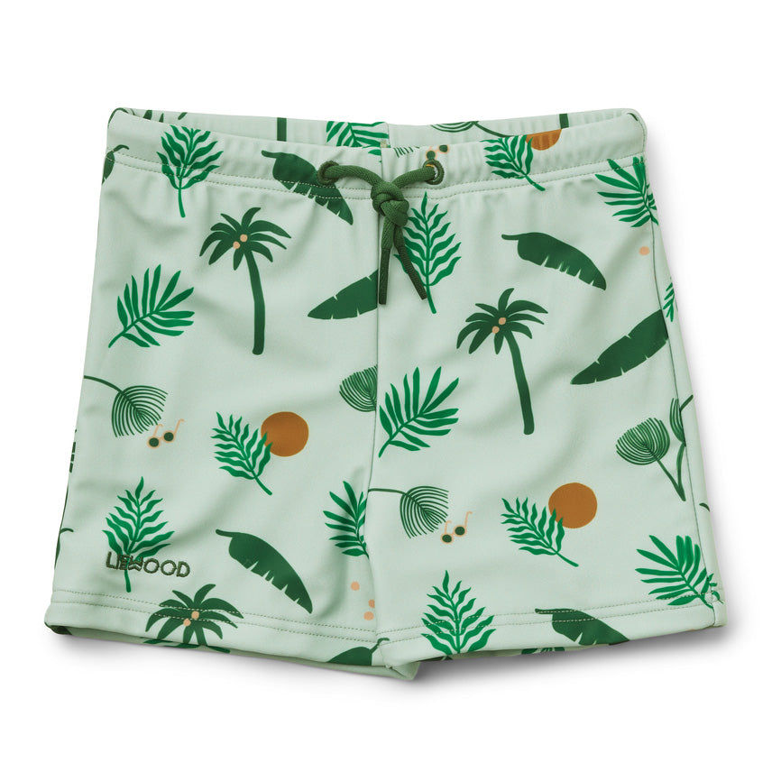 Boys & Girls Green Printed Swim Shorts