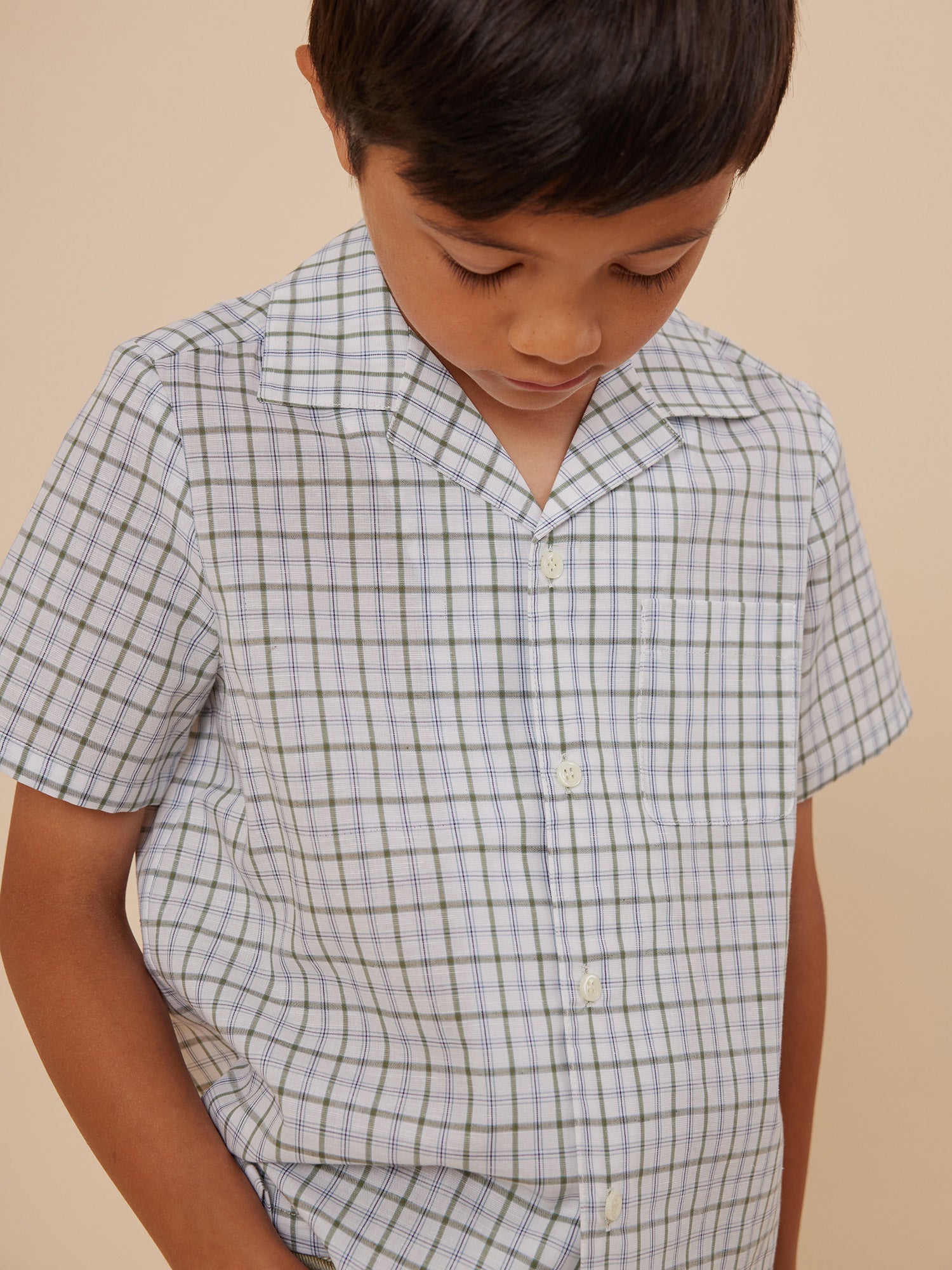 Boys Green Check Cotton Shirt