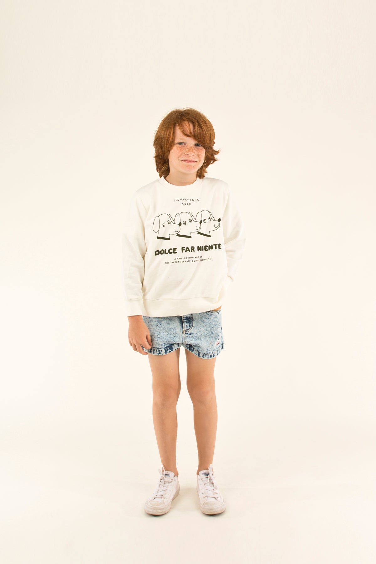 Boys & Girls White Dogs Cotton Sweatshirt