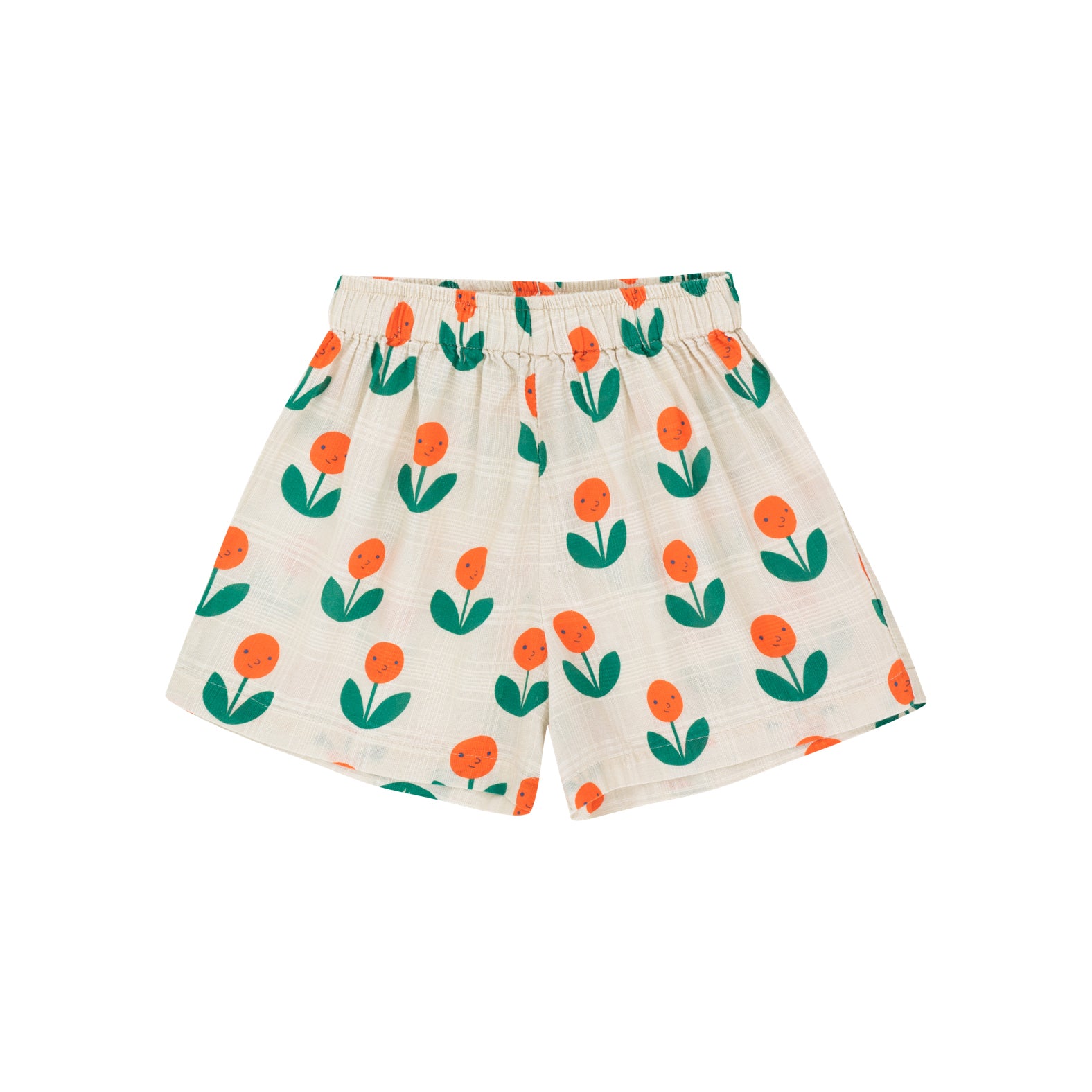 Girls Cream Flower Cotton Shorts