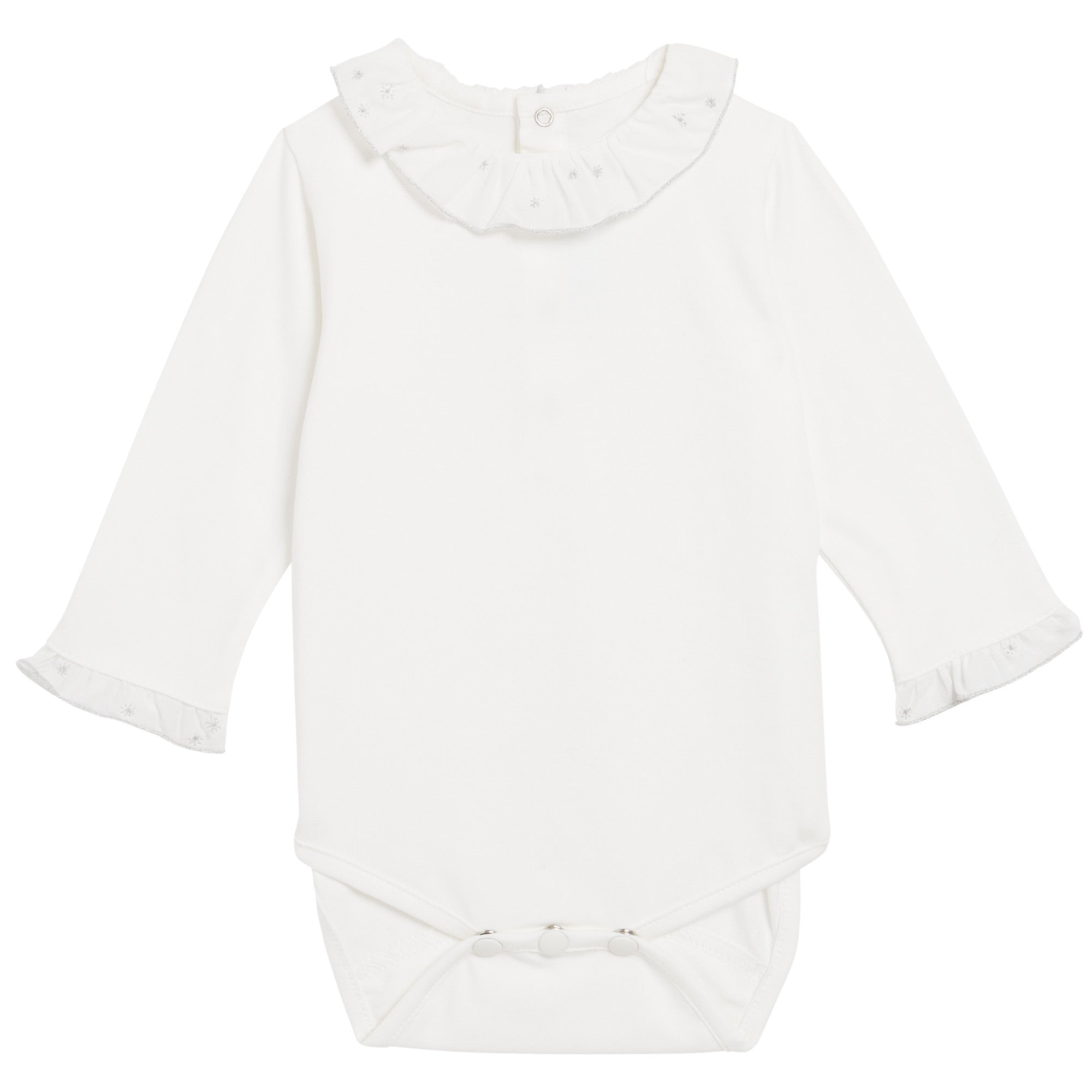 Baby Girls White Ruffled Lace Collar Cotton Bodysuit - CÉMAROSE | Children's Fashion Store