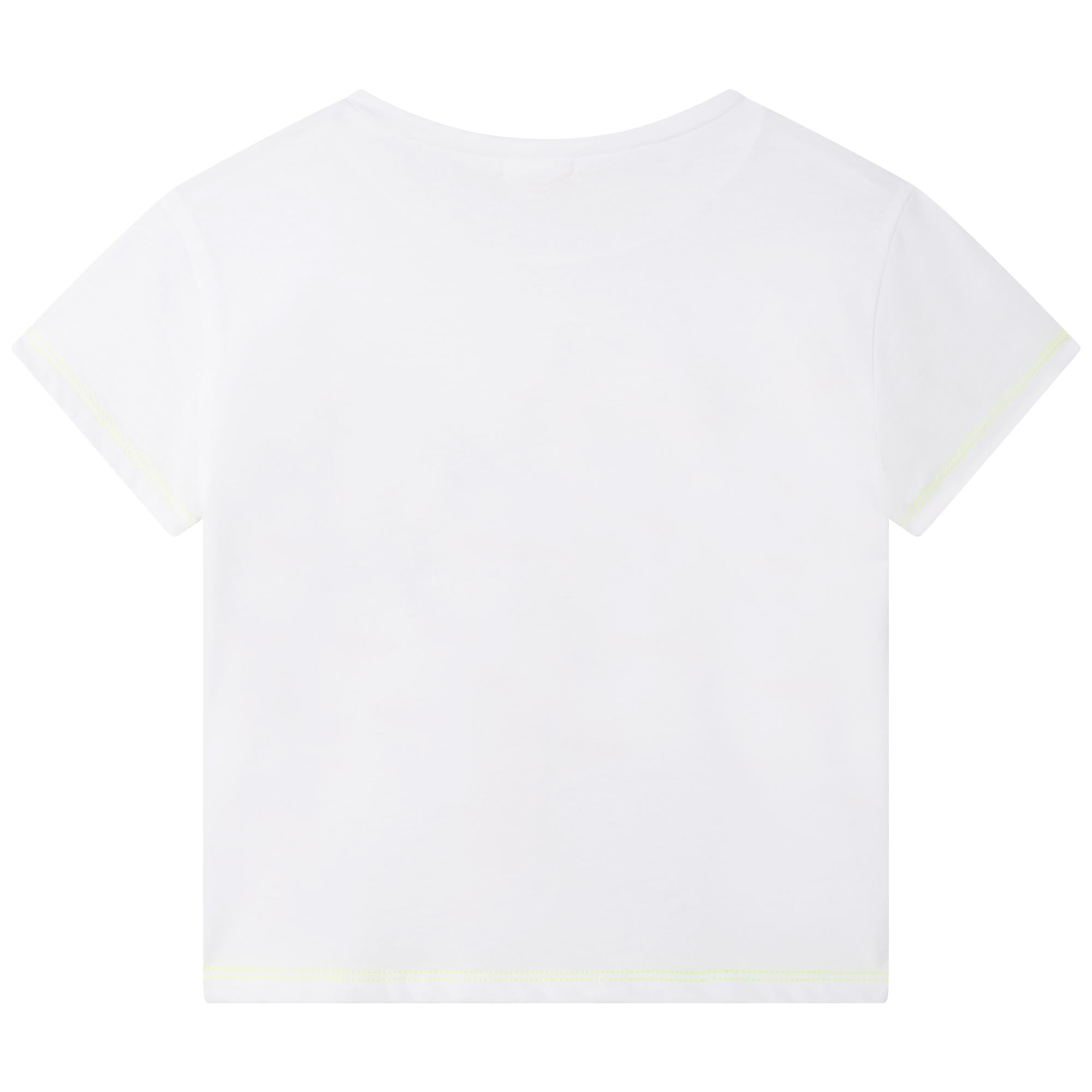 Girls White Printed Cotton T-Shirt