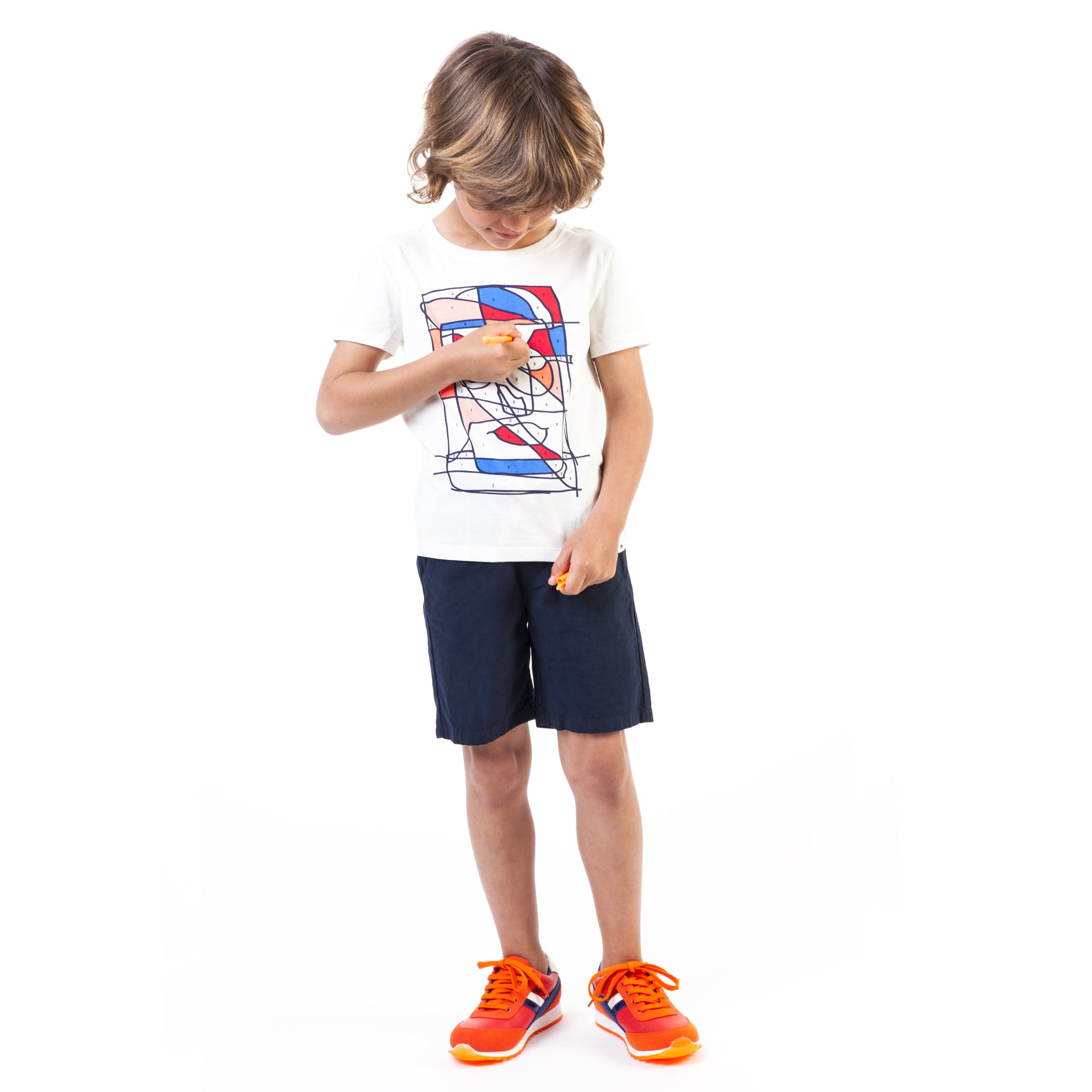 Boys Rice White Cotton T-shirt With Feutre