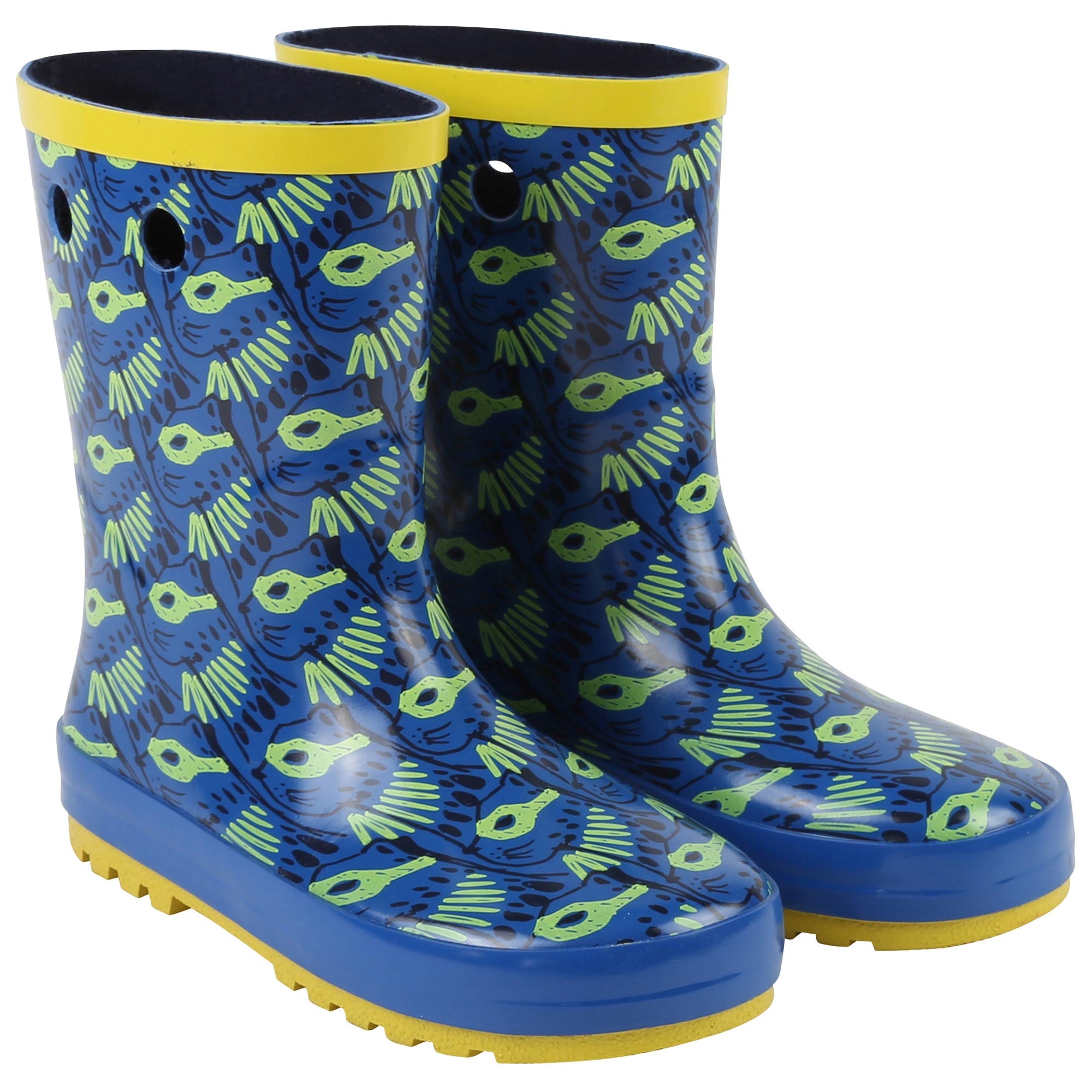 Boys Blue Leopard Rainboots with Yellow Mask