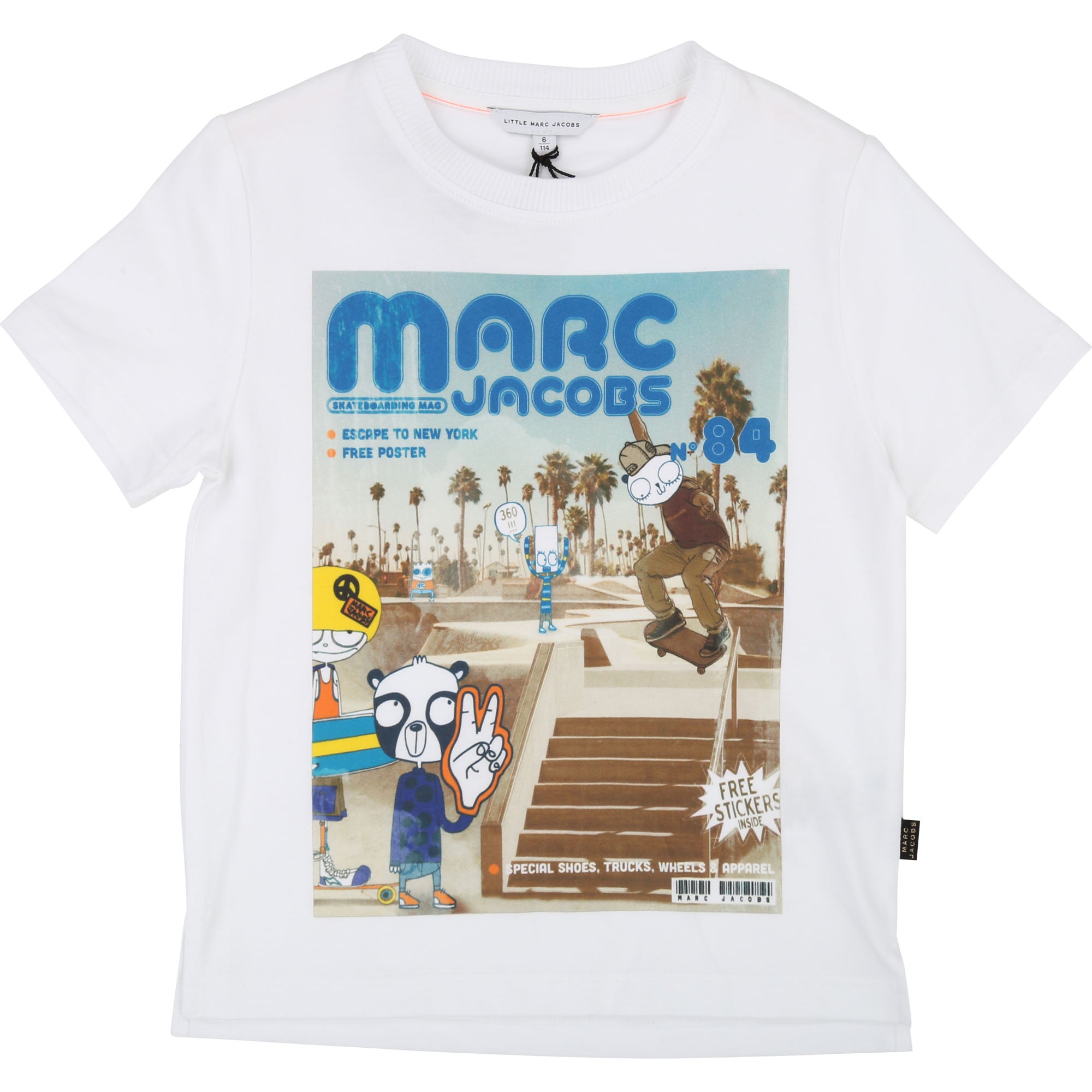 Boys White Printed Cotton T-shirt