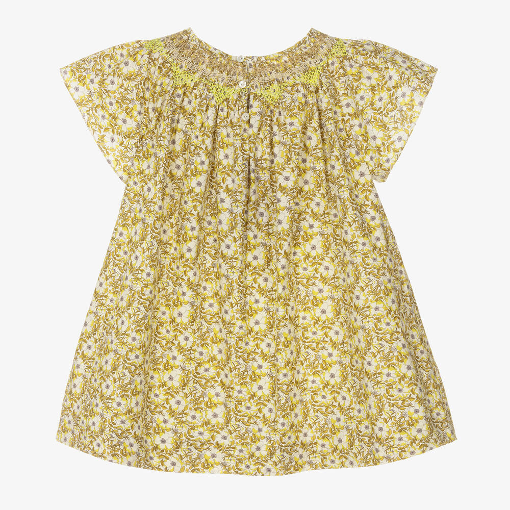 Girls Yellow Floral Cotton Dress