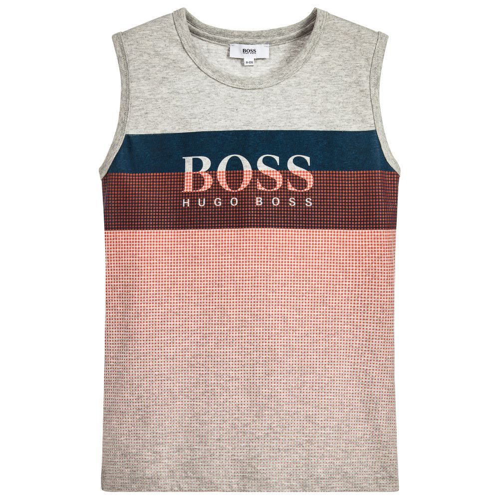 Boys Light Grey Logo Printed Tank Top