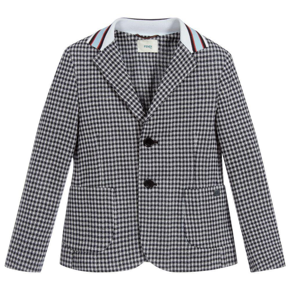 Boys Black Check Cotton Coat