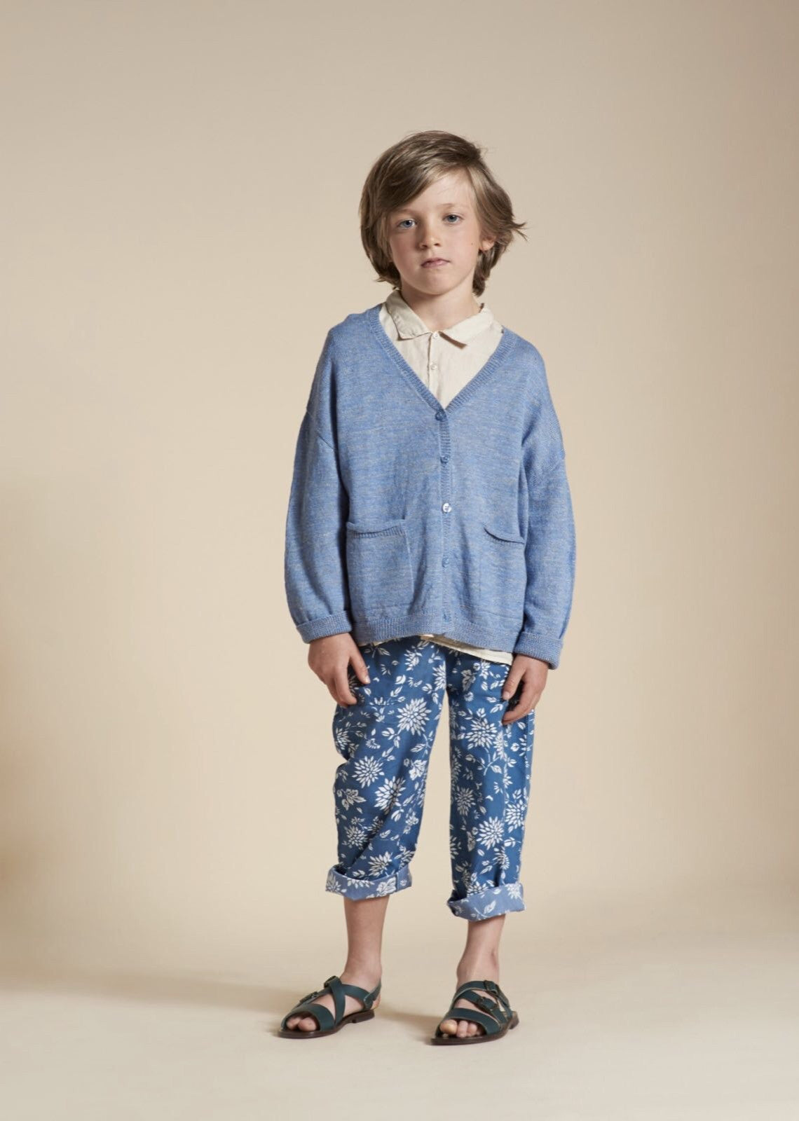 Boys & Girls Blue Flower Printed Trousers