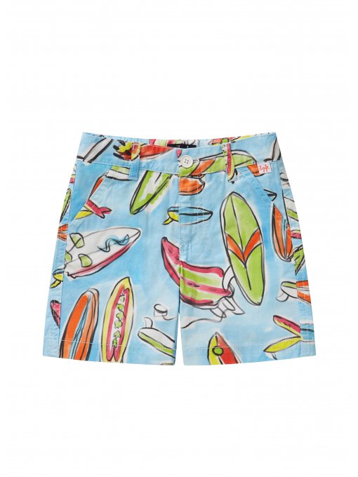 Boys Blue Printed Cotton Shorts