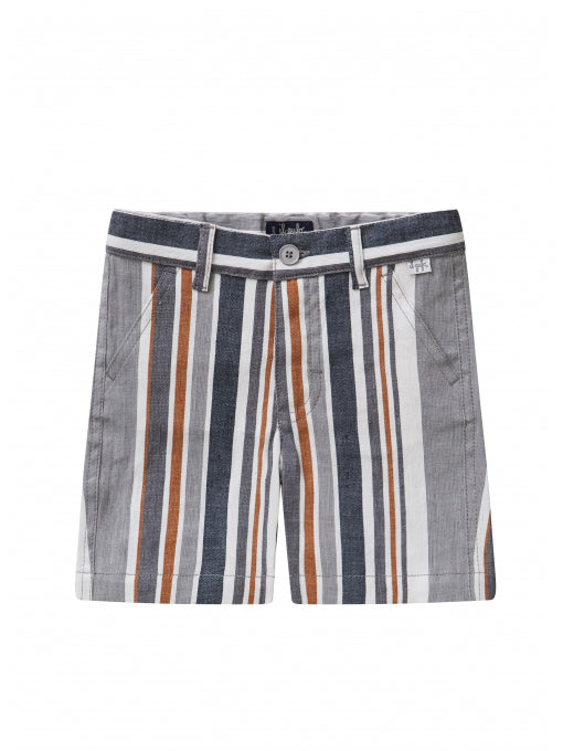 Boys Grey Stripes Linen Shorts