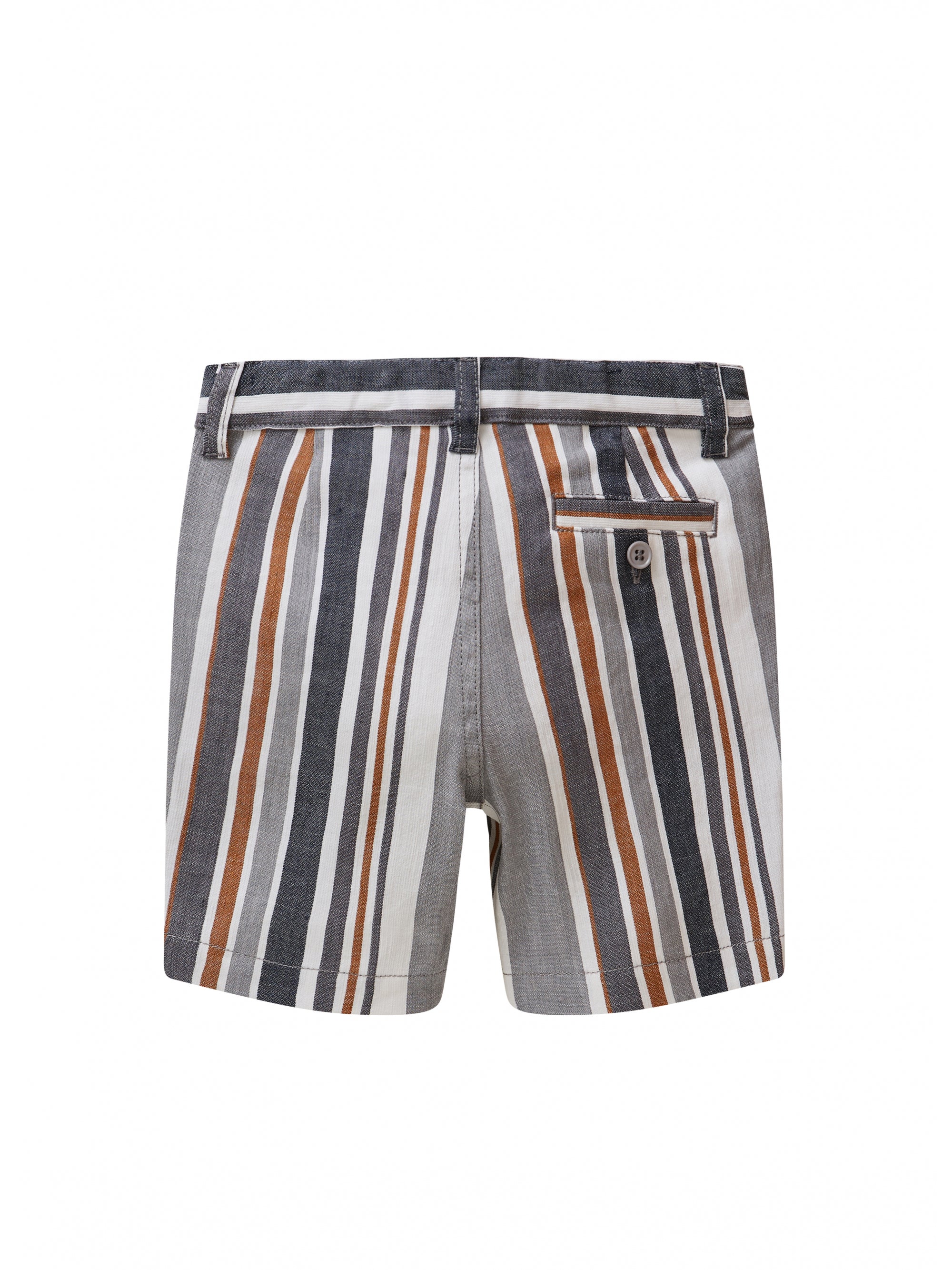 Boys Grey Stripes Linen Shorts