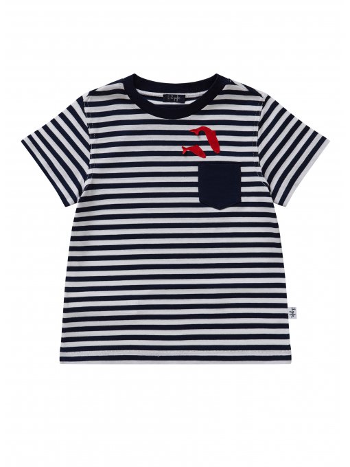 Boys Dark Blue Striped Cotton T-shirt