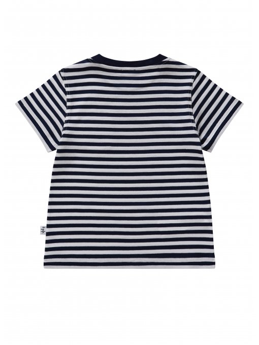 Boys Dark Blue Striped Cotton T-shirt