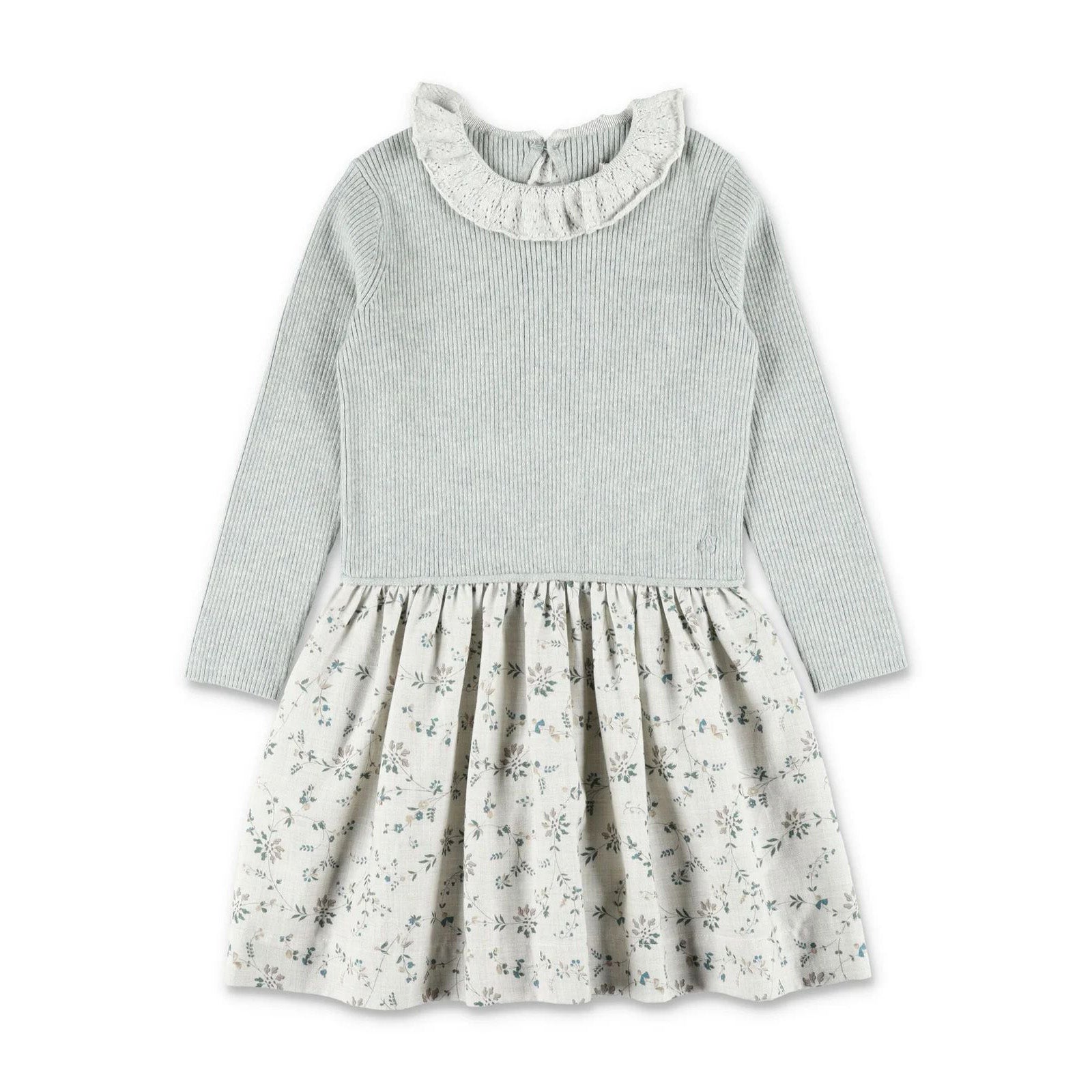 Girls Light Grey Floral Wool Dress