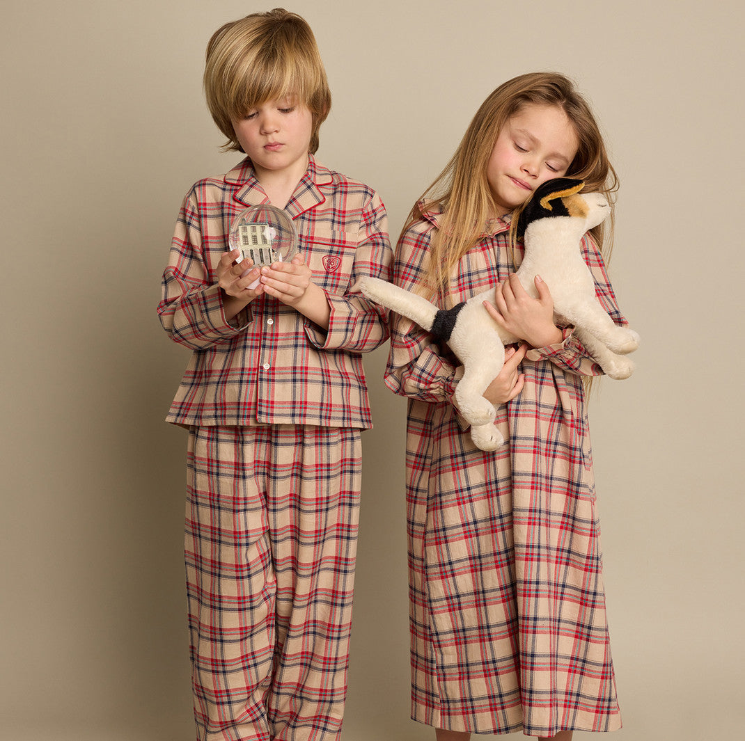 Boys Beige Check Cotton Nightwear Set