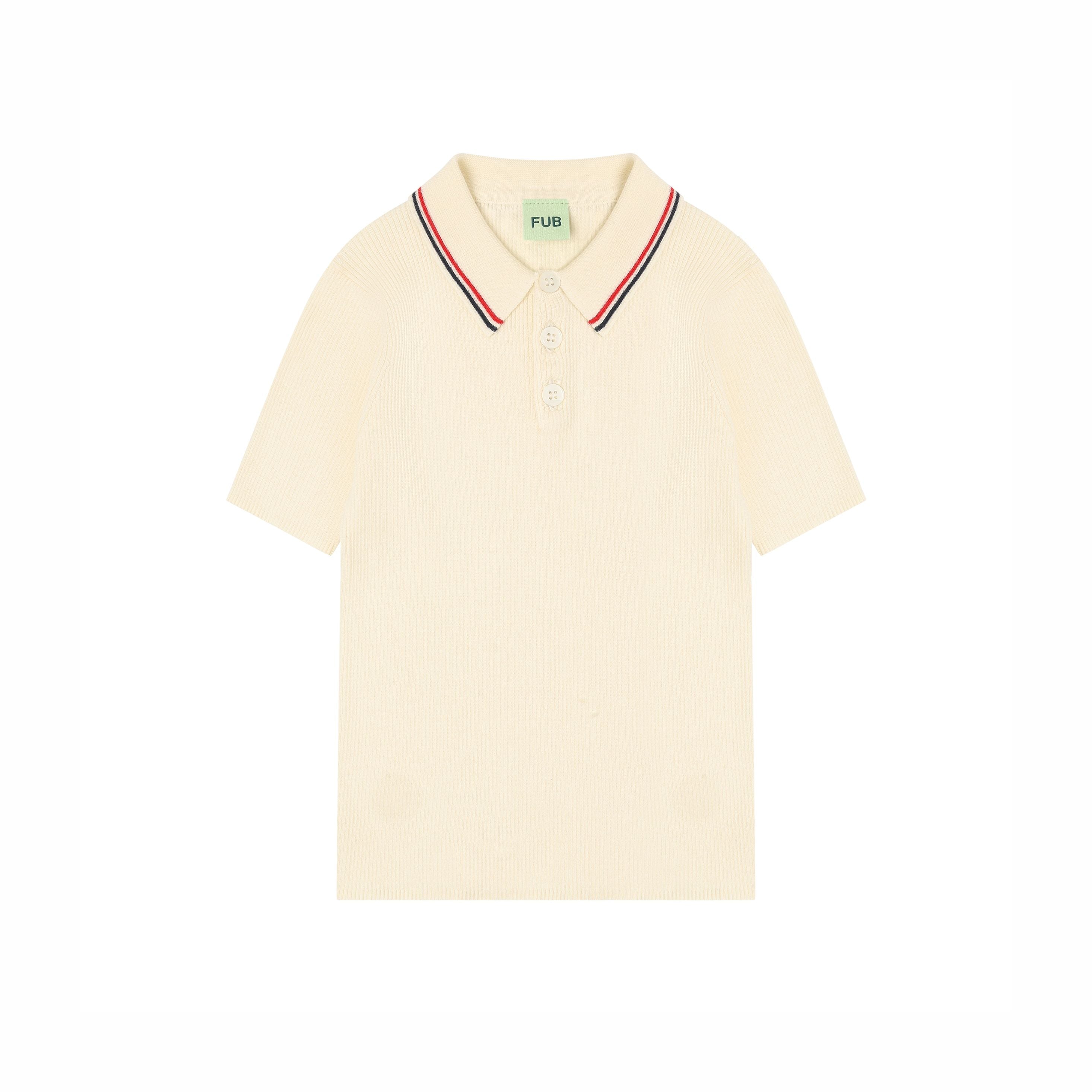 Girls White Cotton Knit Polo Shirt