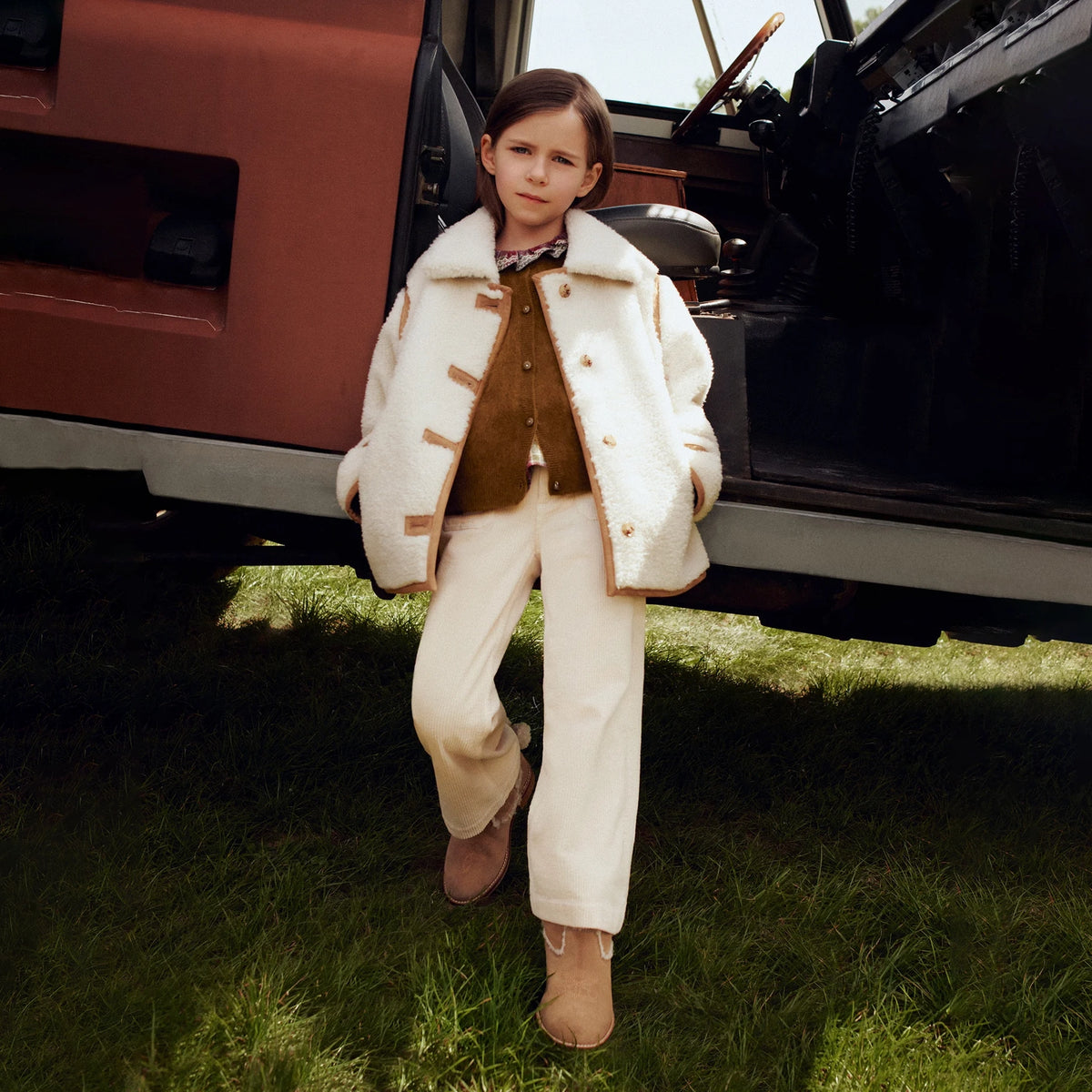 Girls Olive Wool Cardigan