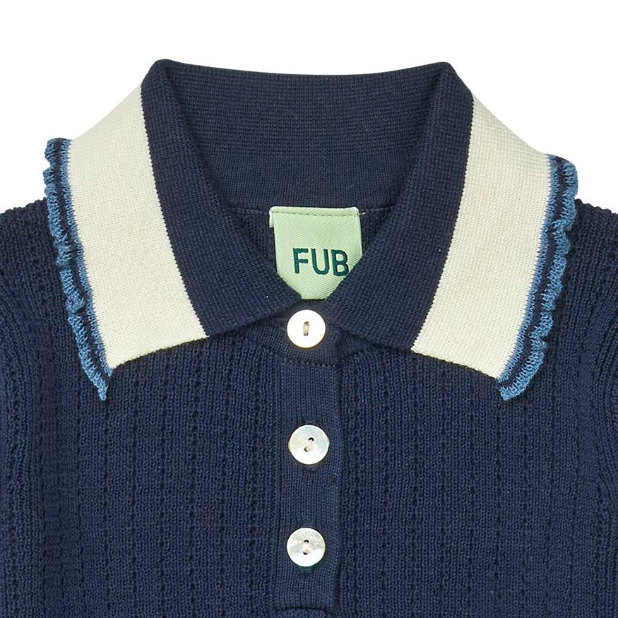 Girls Dark Blue Cotton Knit Polo Shirt