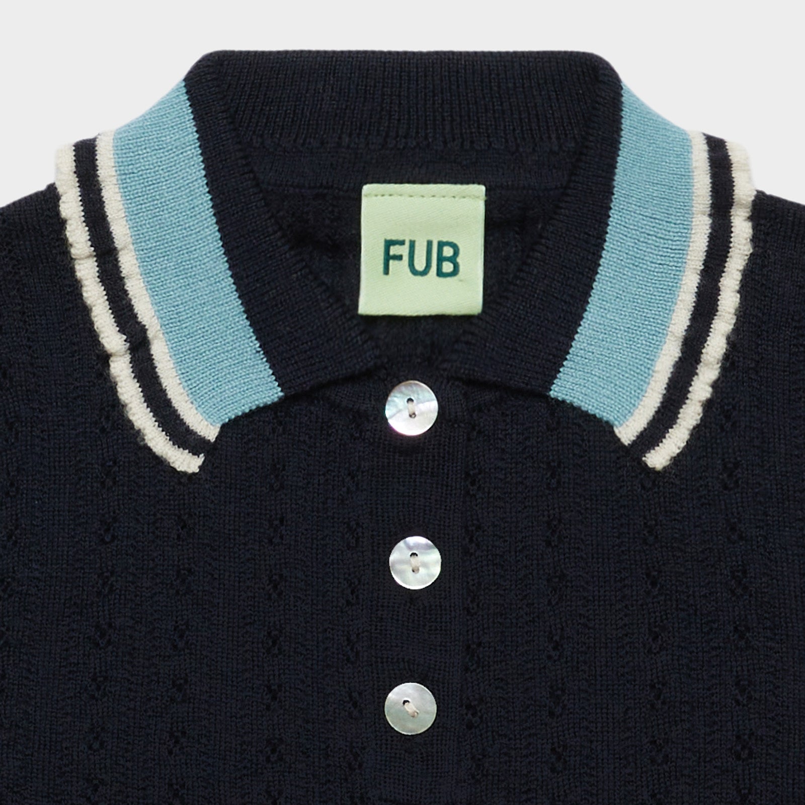 Girls Dark Navy Pointelle Wool Polo Shirt