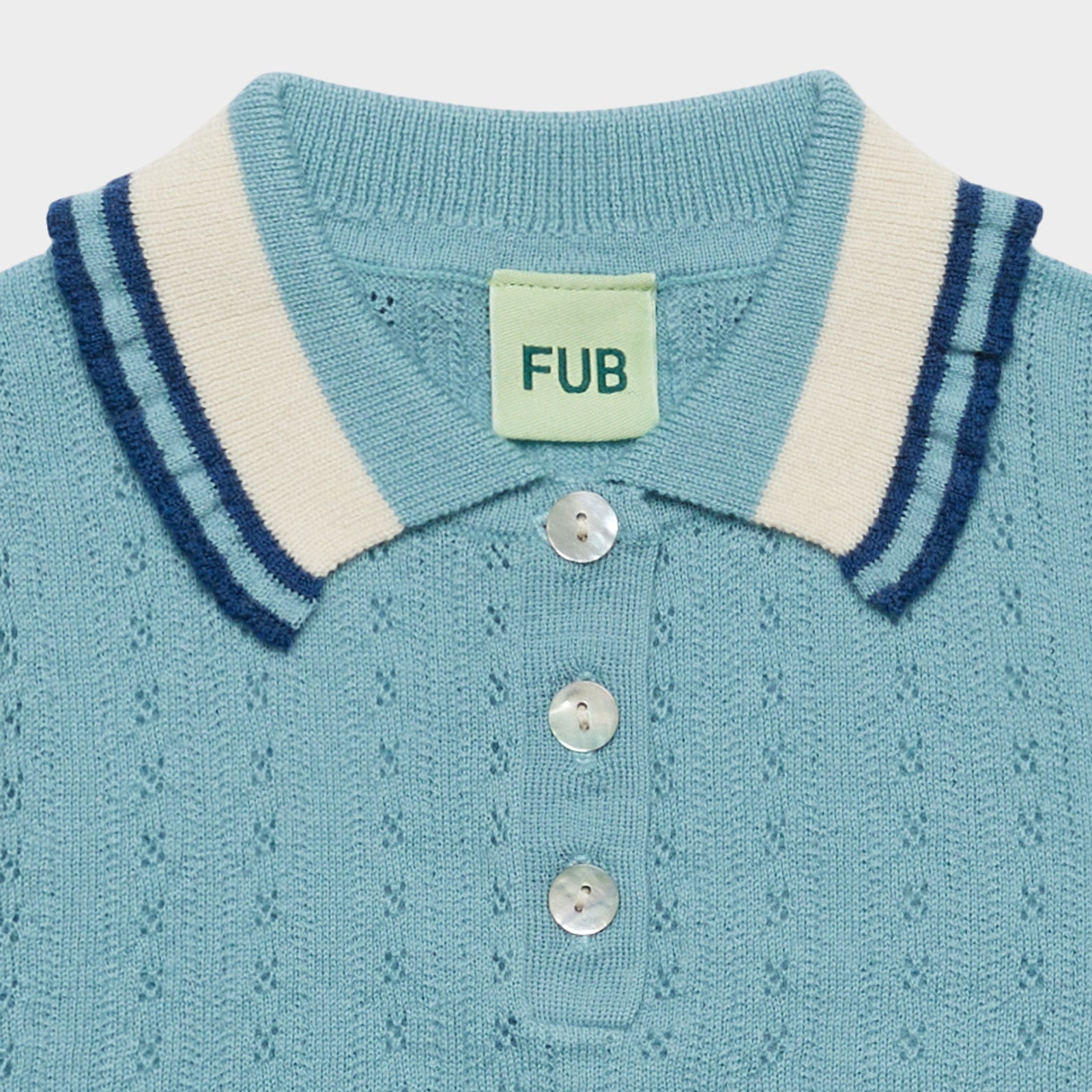 Girls Teal Pointelle Wool Polo Shirt
