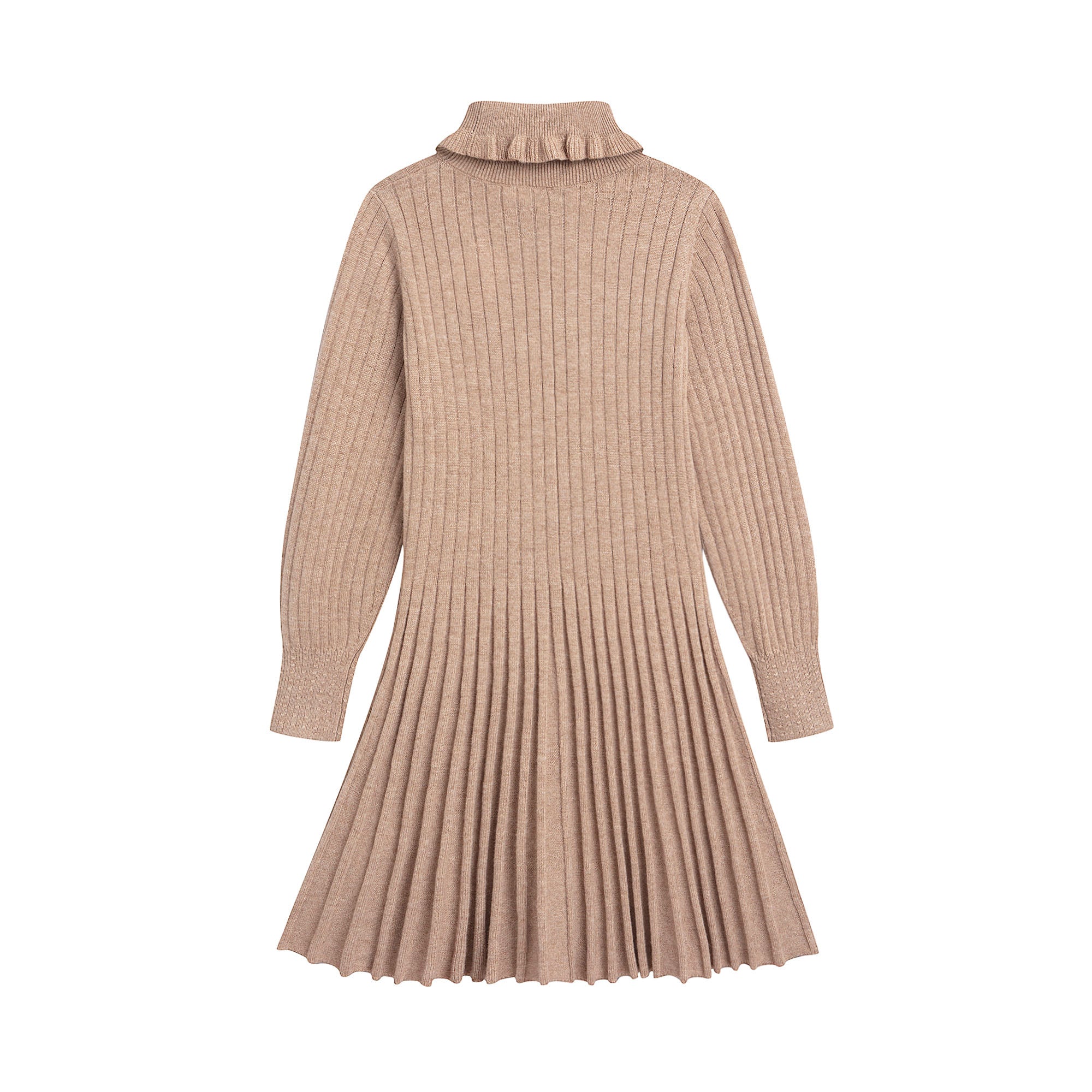 Girls Beige Knit Wool Dress