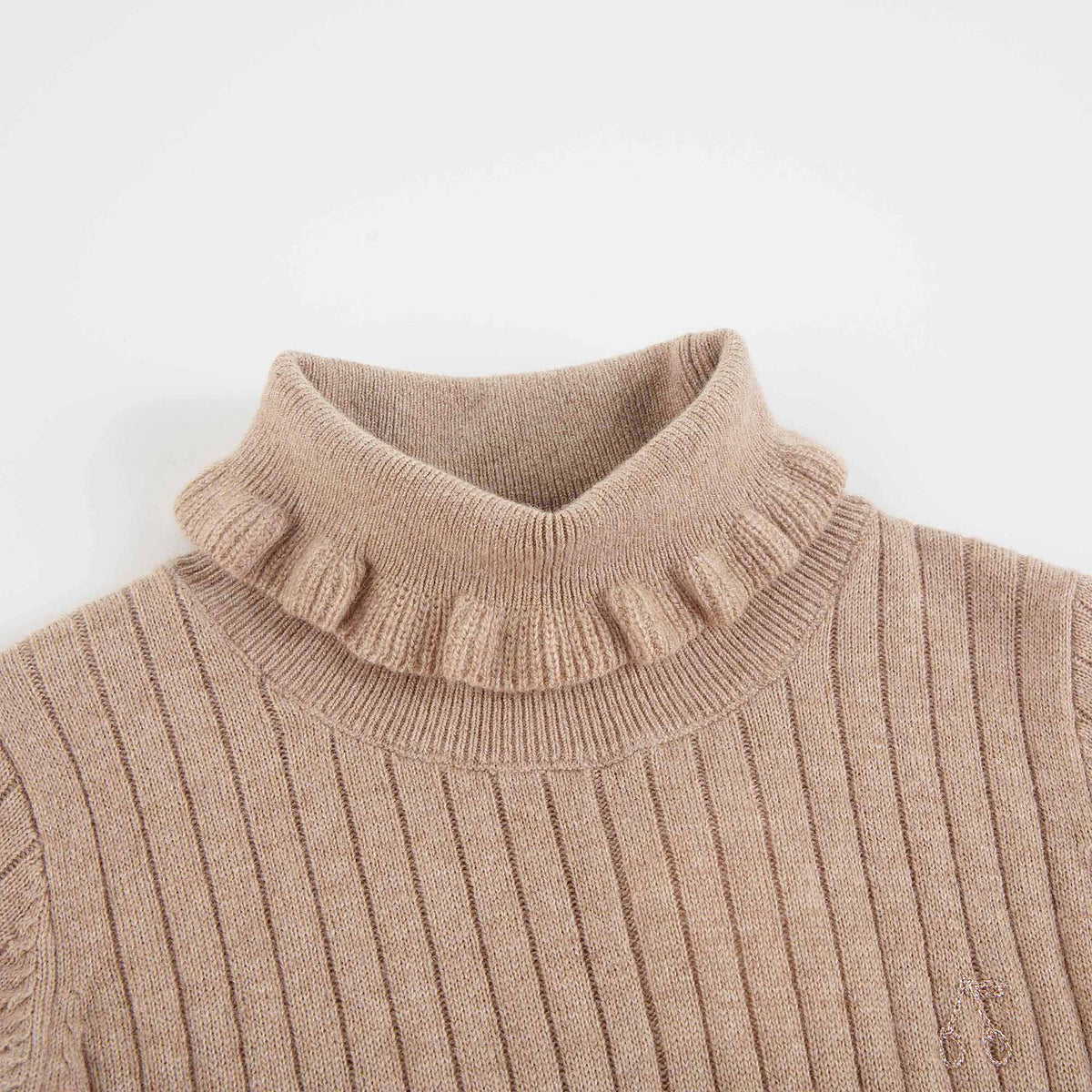 Girls Beige Knit Wool Dress
