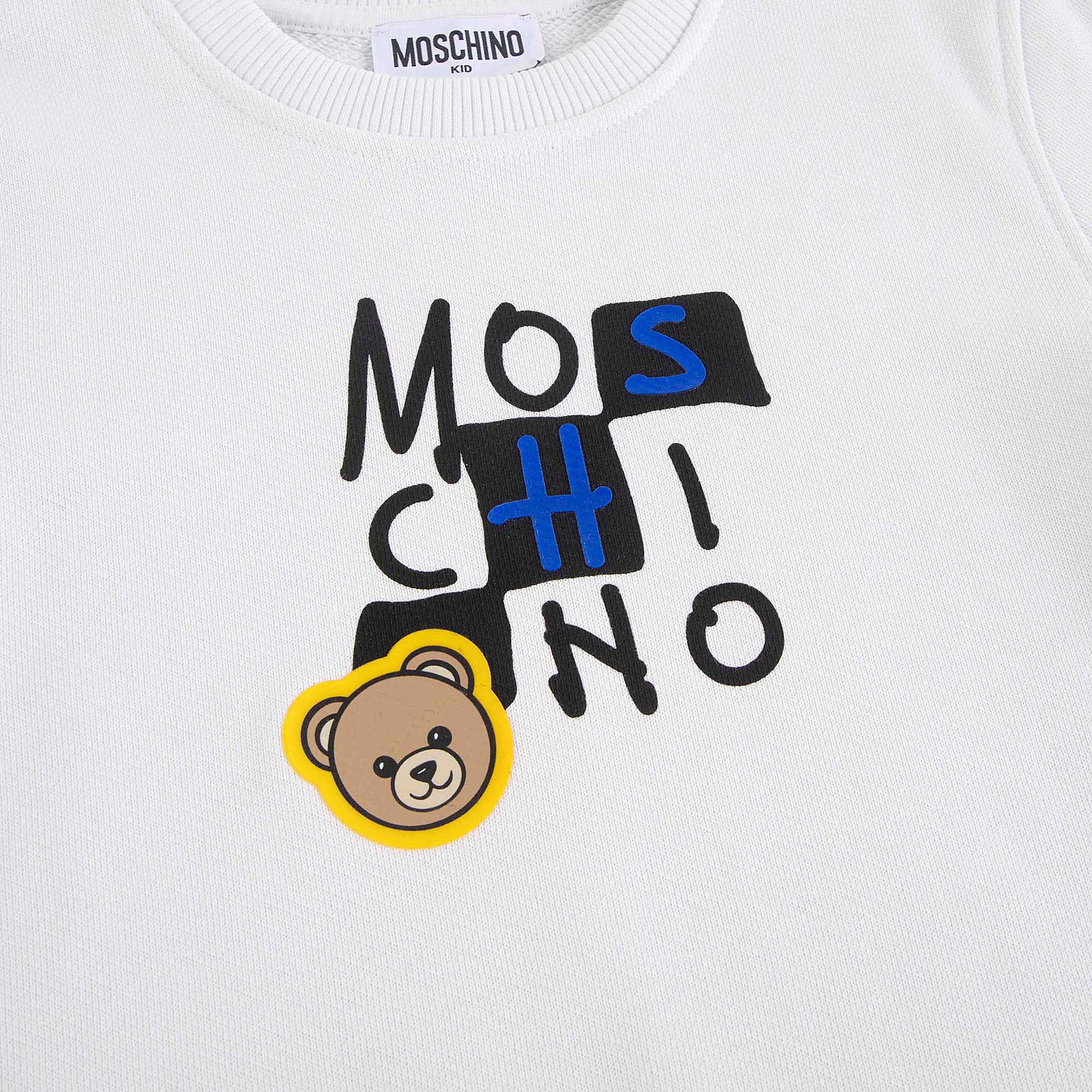 Boys & Girls White Printed Logo Cotton Sweatshirt
