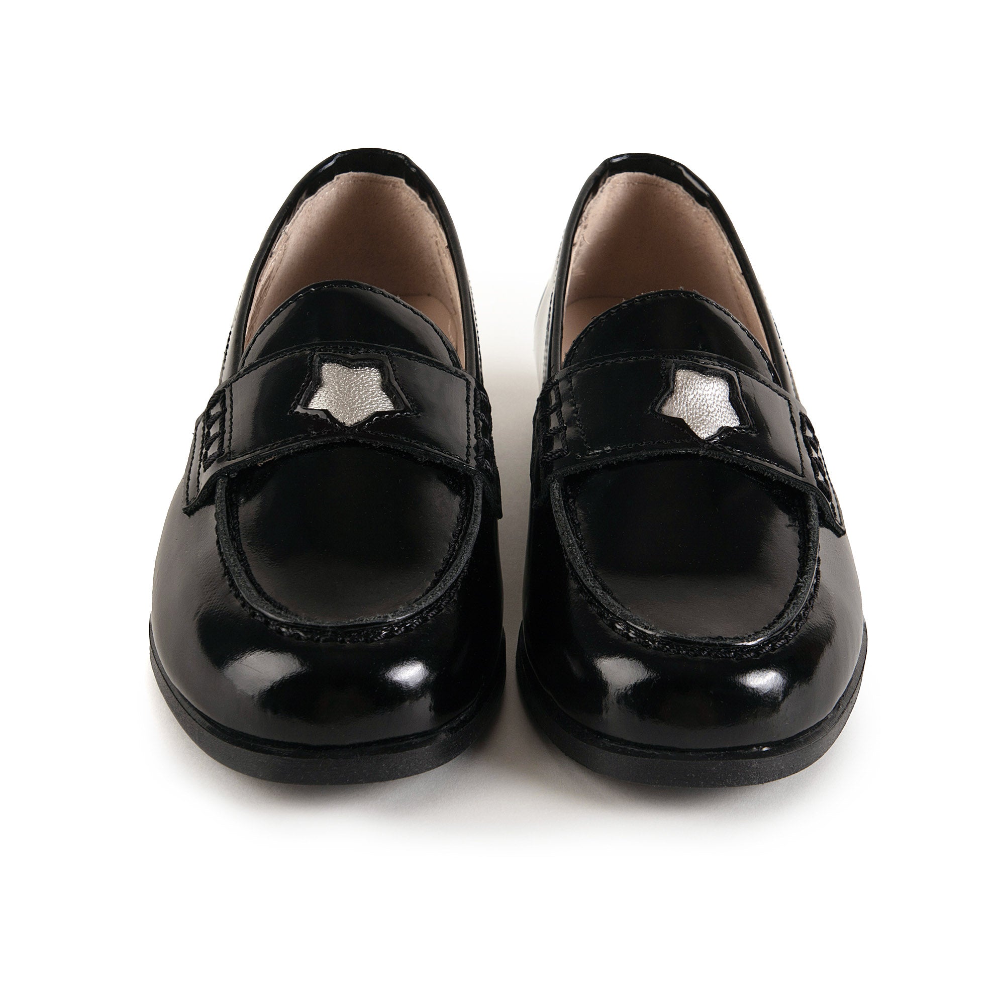 Girls Black Star Loafer Shoes