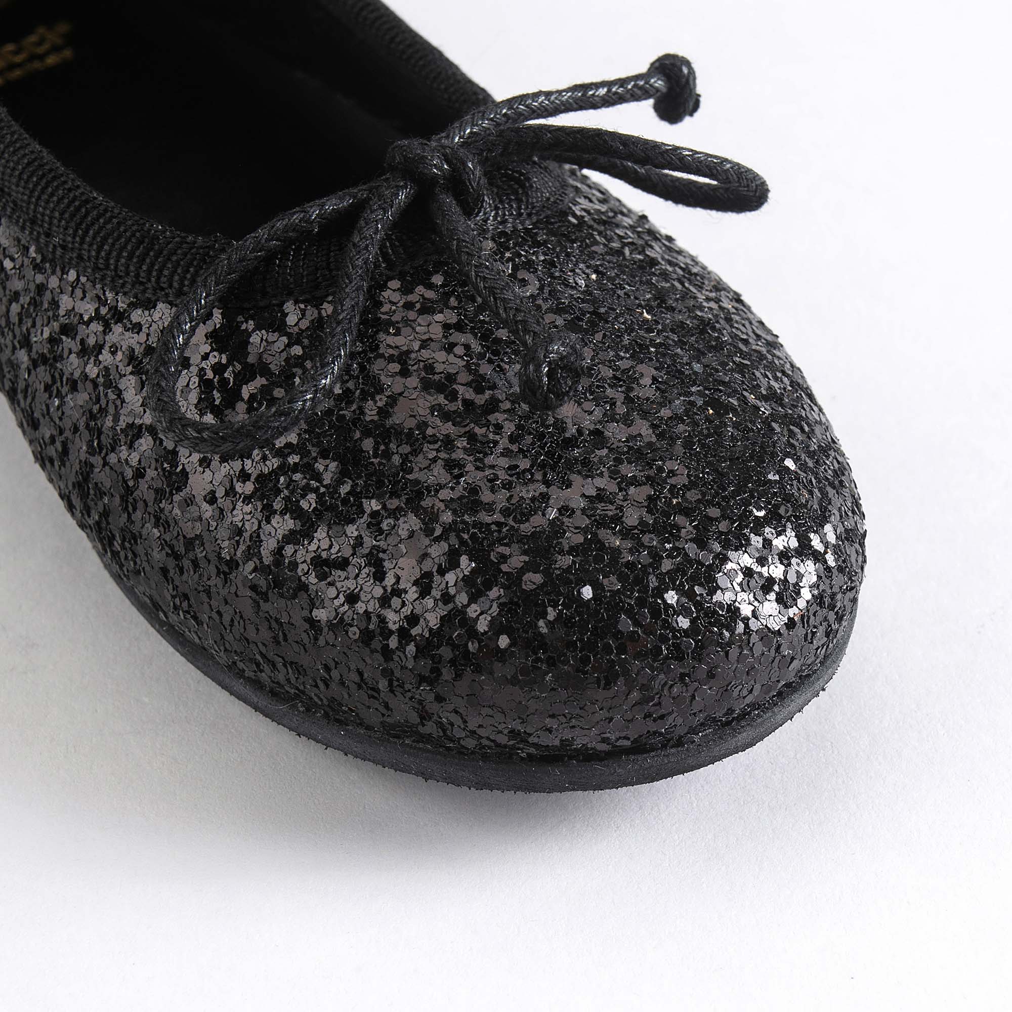 Girls Black Glitter Flat Shoes