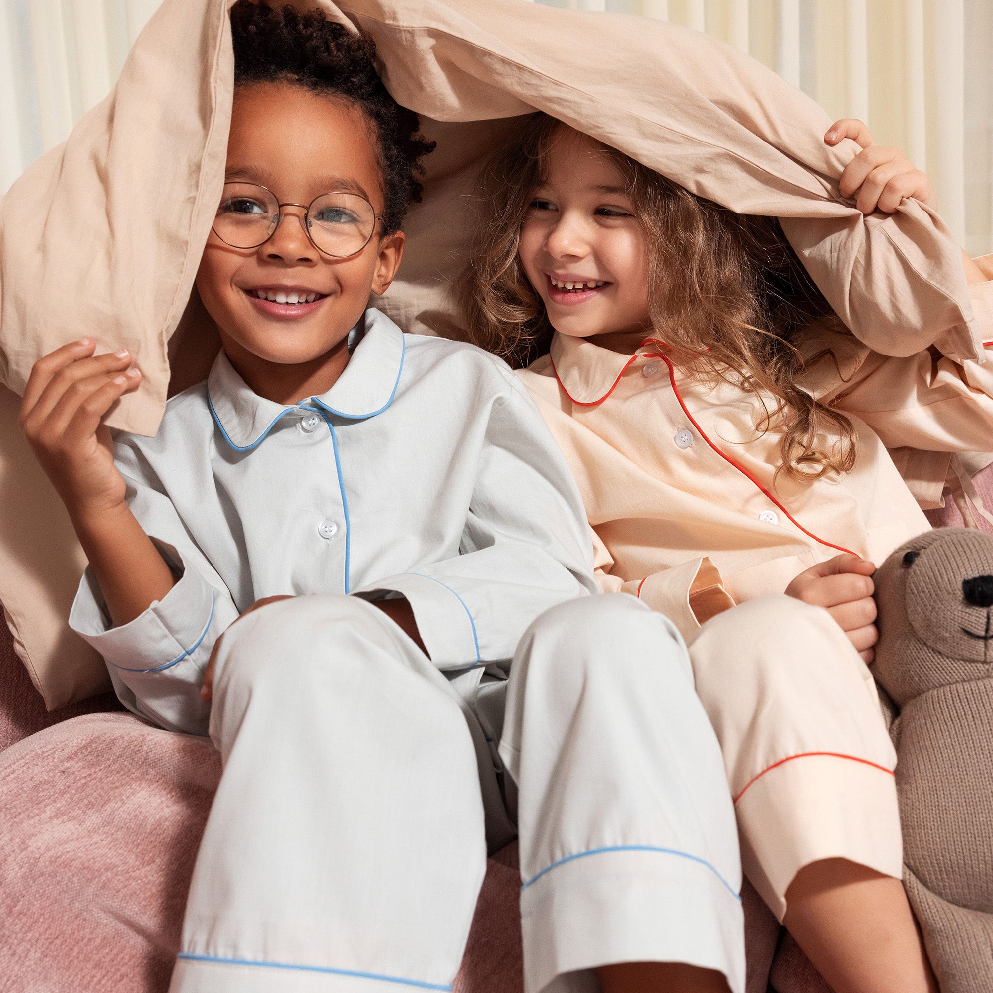 Boys & Girls Grey White Cotton Nightwear Set