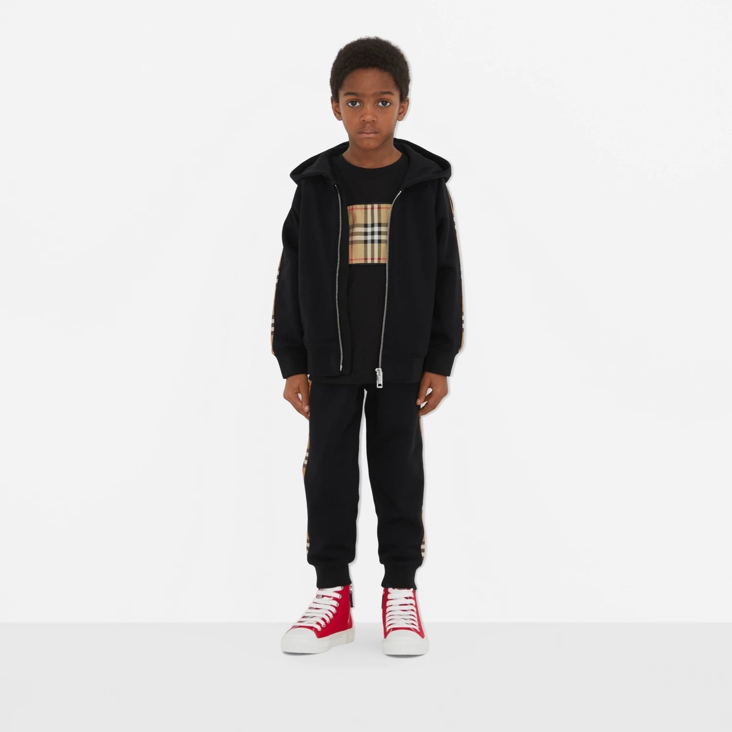 Boys Black Cotton Zip-Up Top