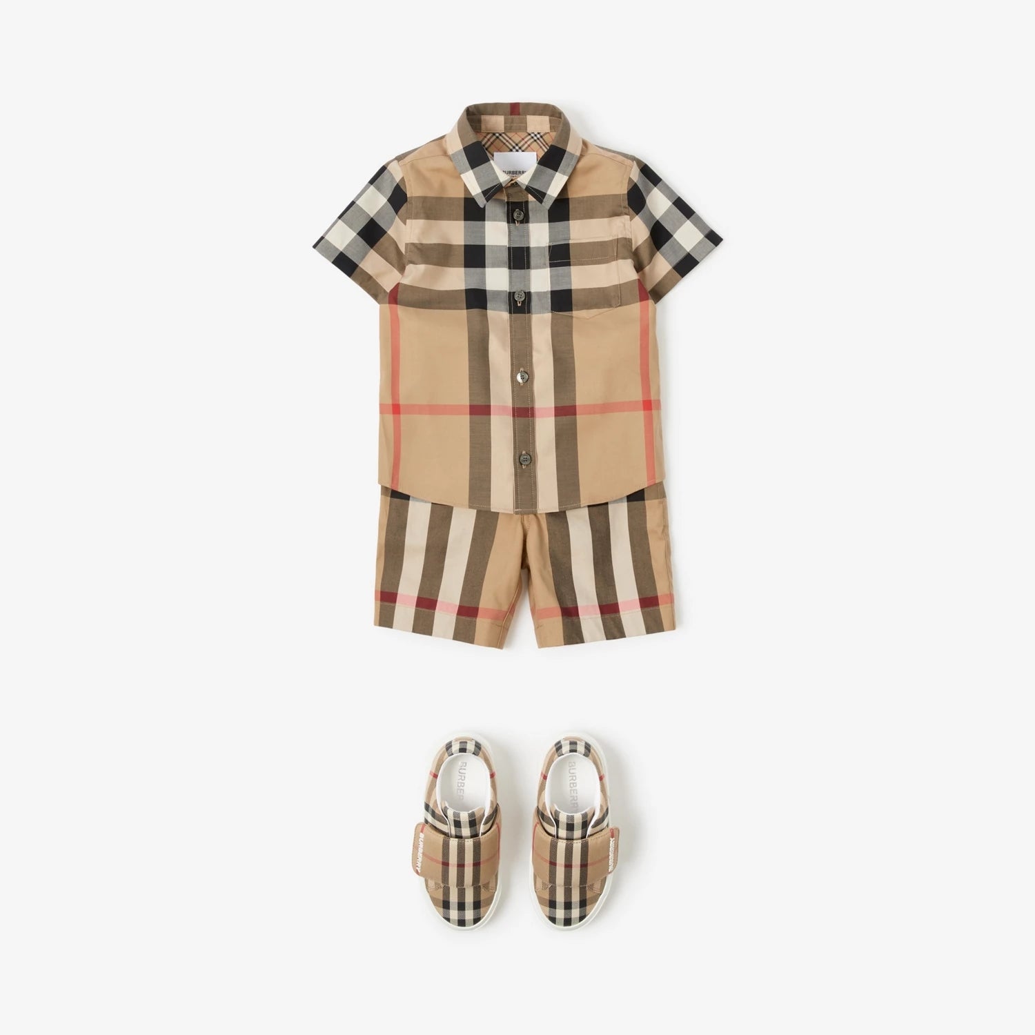 Baby Boys Beige Check Cotton Shorts