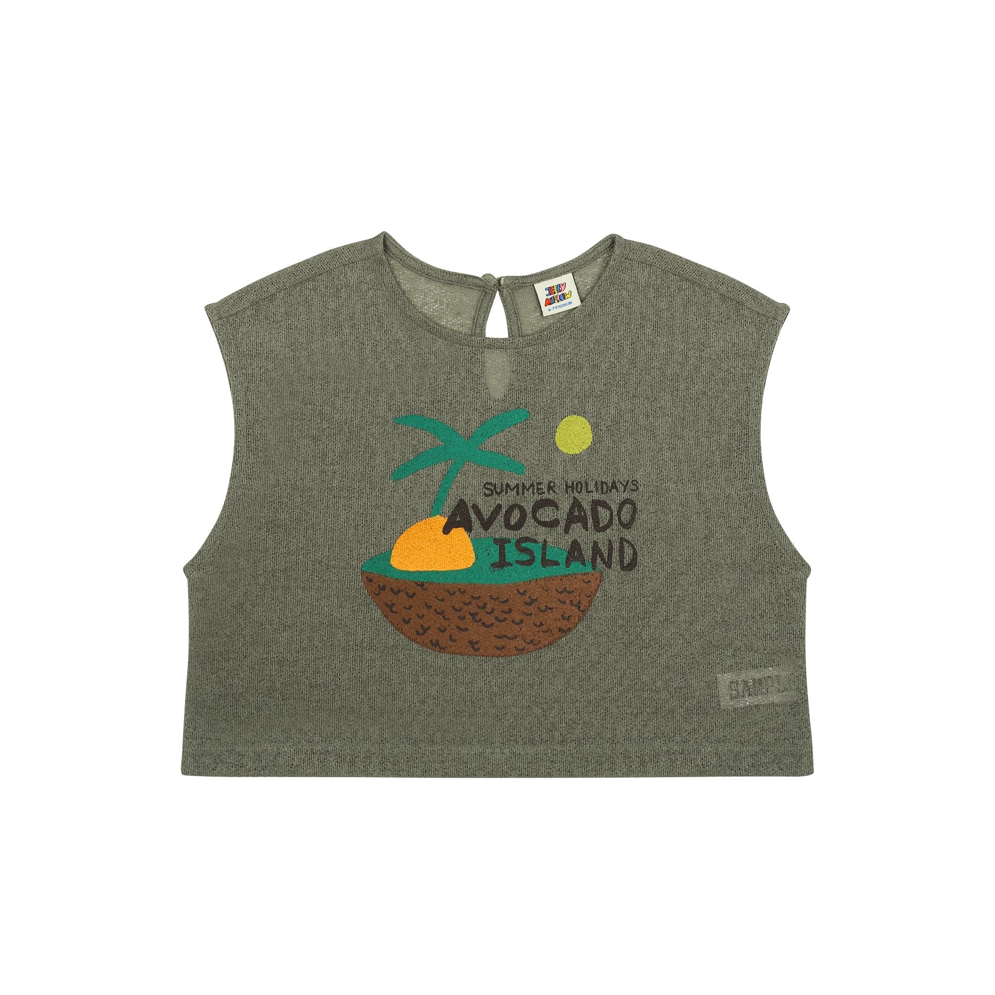 Boys & Girls Khaki Printed Cotton Sleeveless T-Shirt