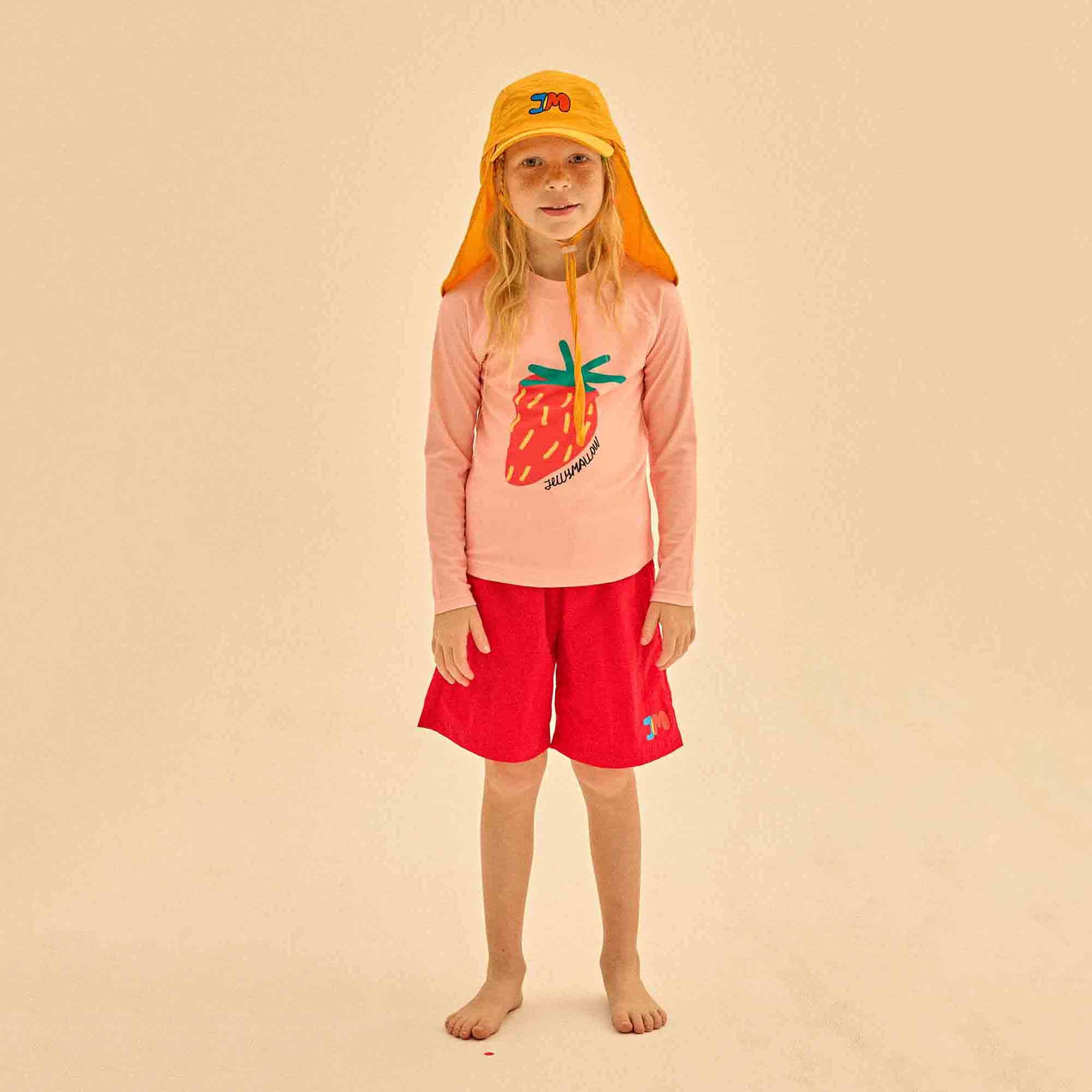 Girls Pink Strawberry Printed Swim T-Shirt