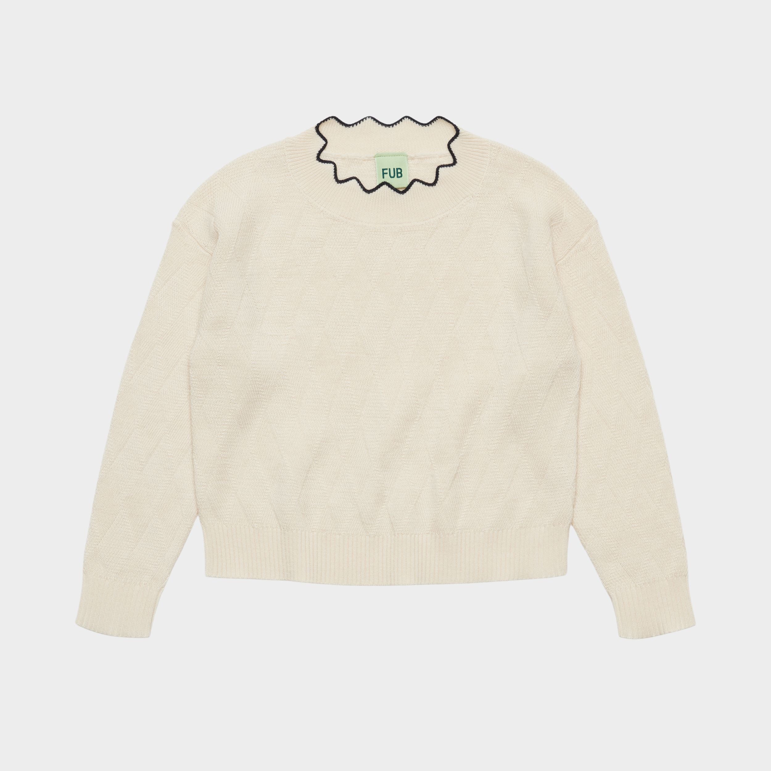 Girls White Diamond Pattern Wool Sweater
