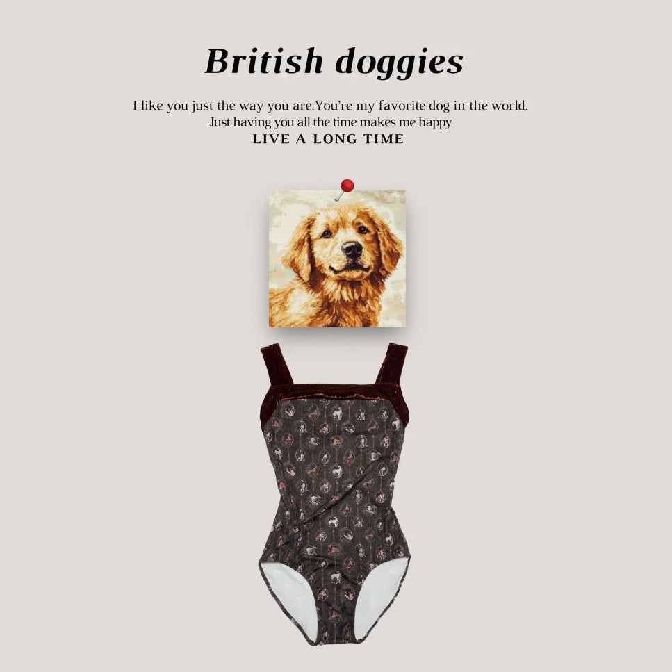 Girls Coffee"British doggies/Pique/Coffee"Ballet Onesies