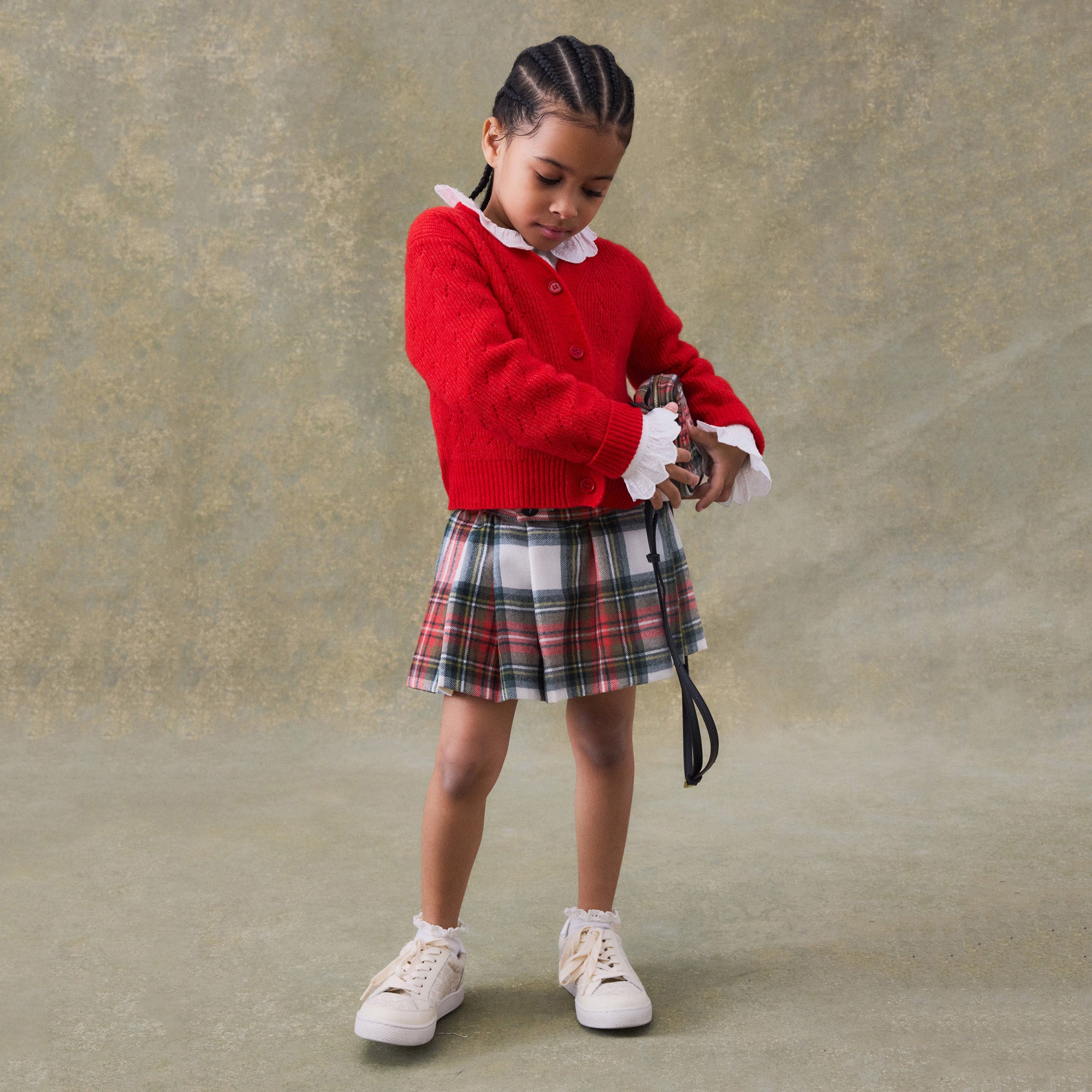 Girls Multicolor Check Wool Skirt