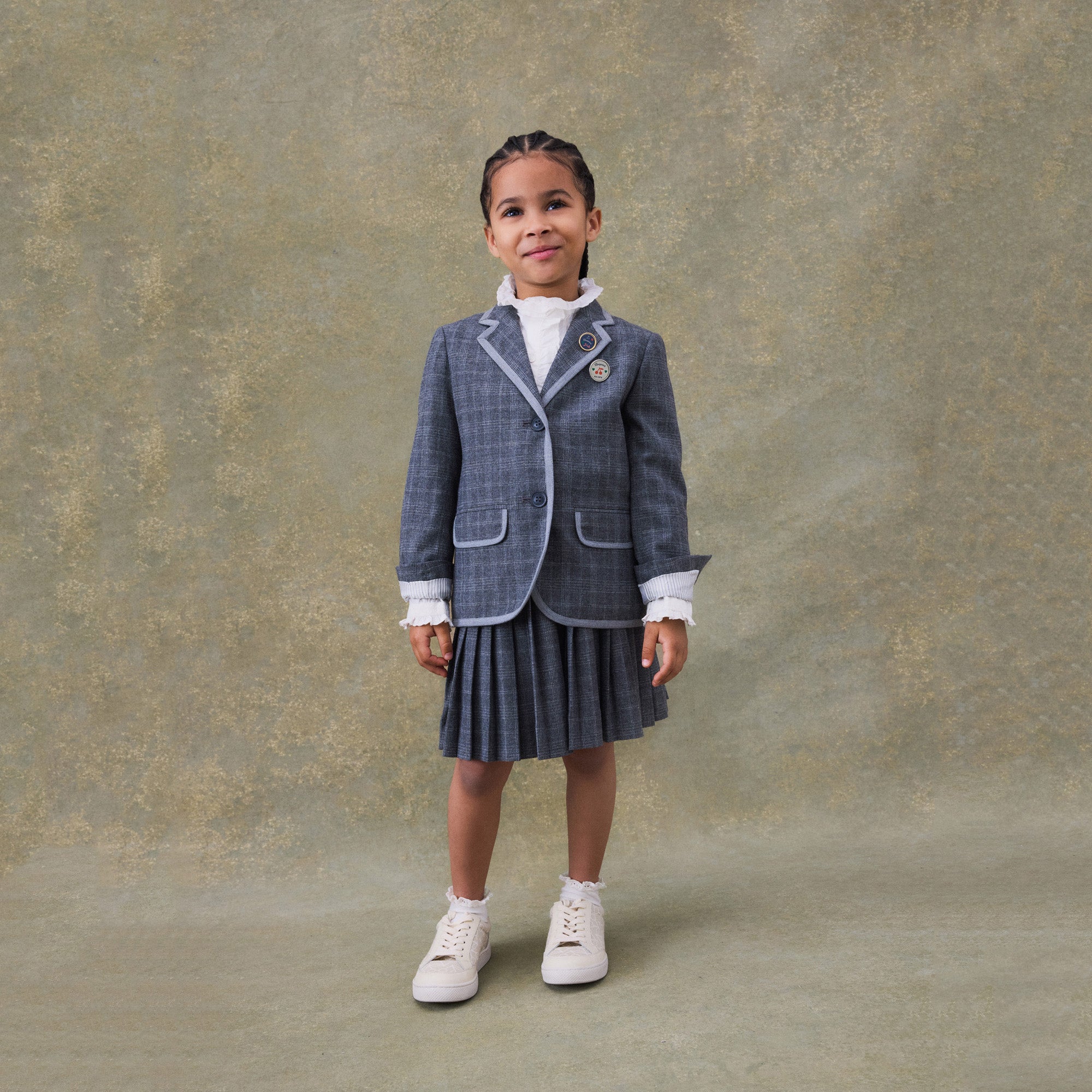 Girls Grey Check Suit Coat