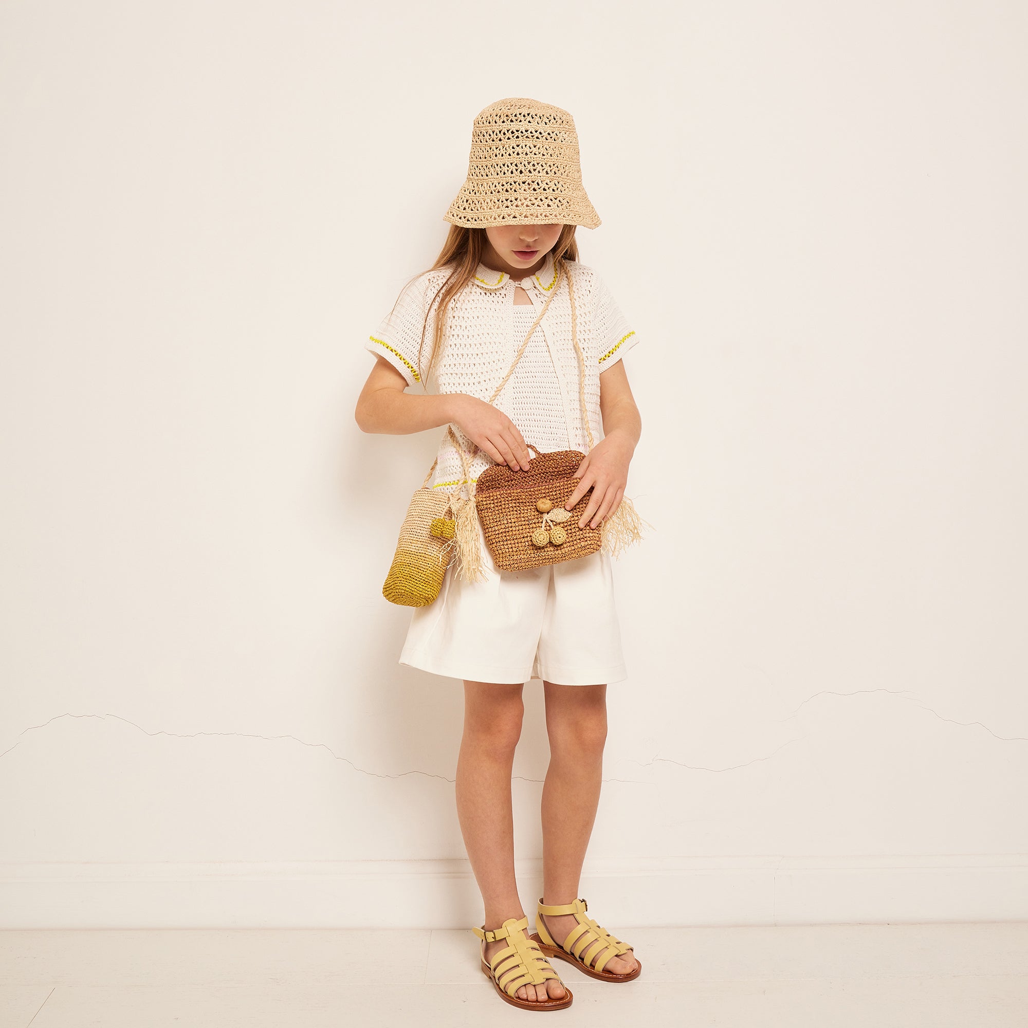 Girls White Cotton Shorts