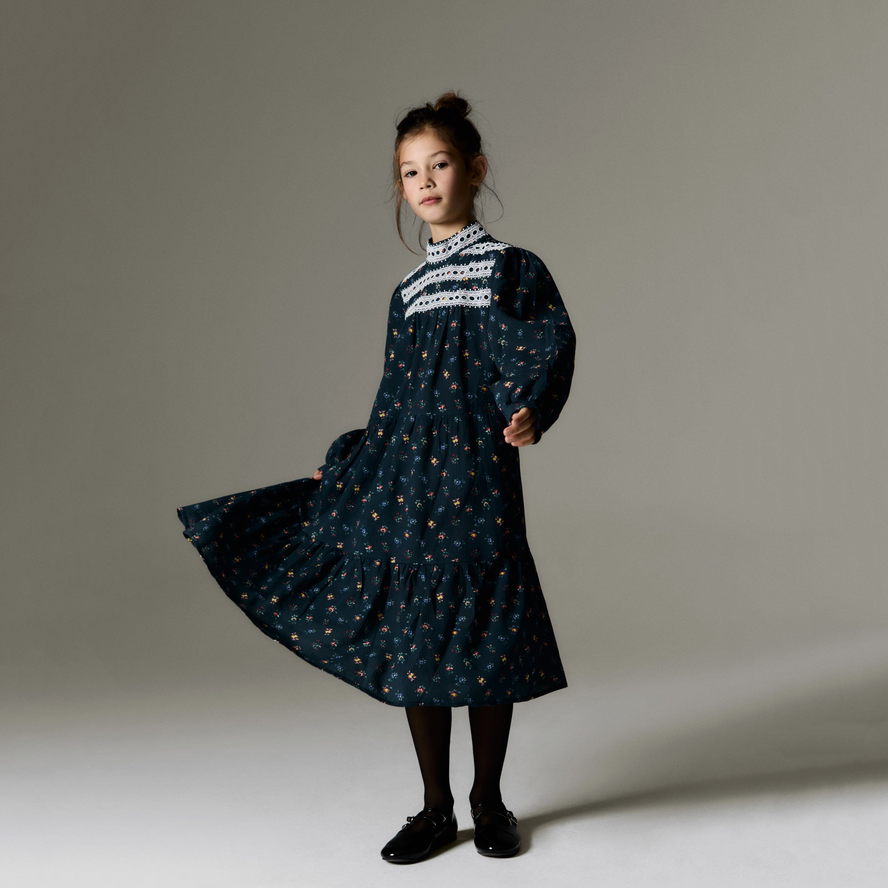 Girls Navy Floral Dress