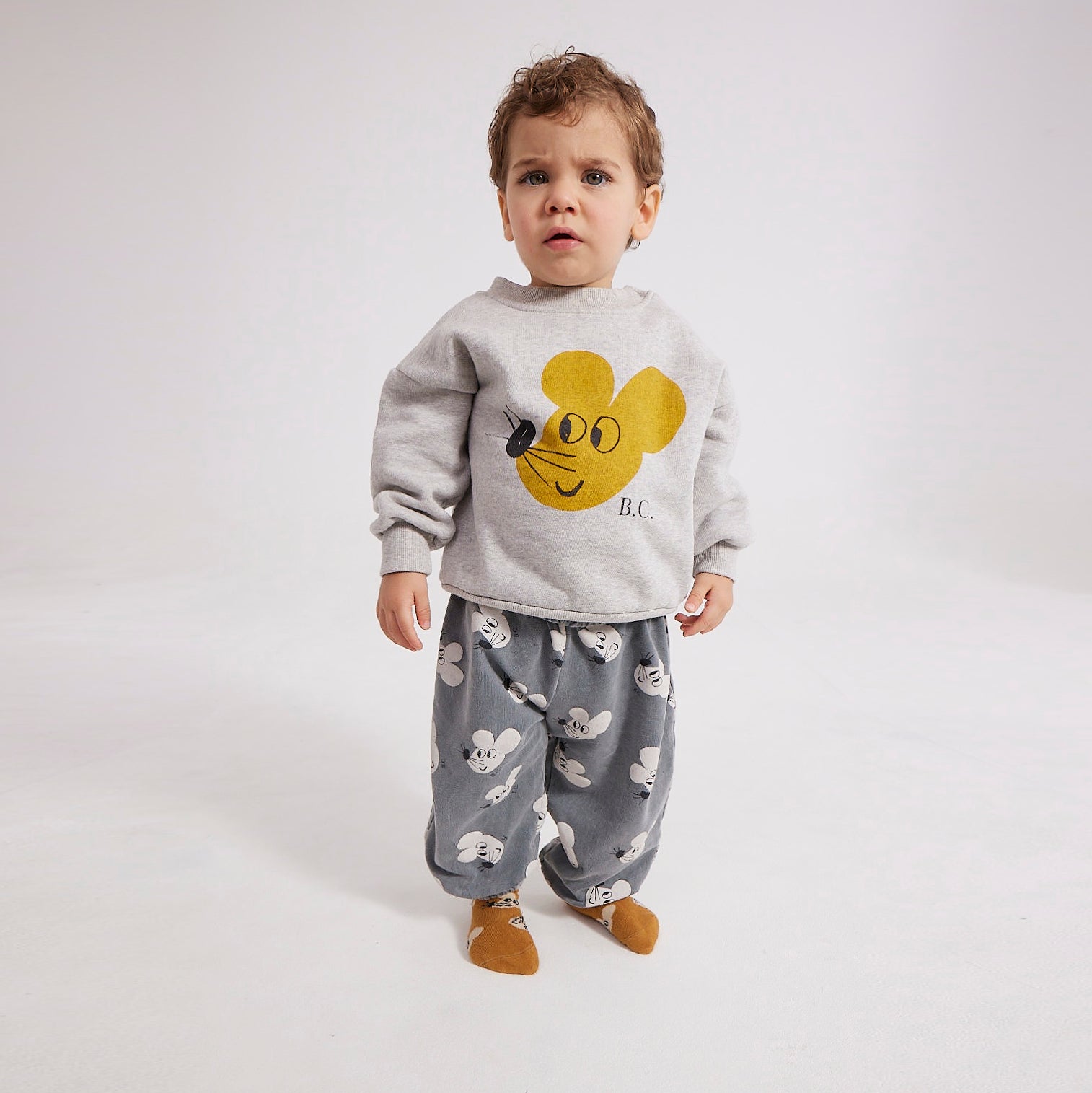 Baby Boys & Girls Light Grey Printed Cotton Sweatshirt